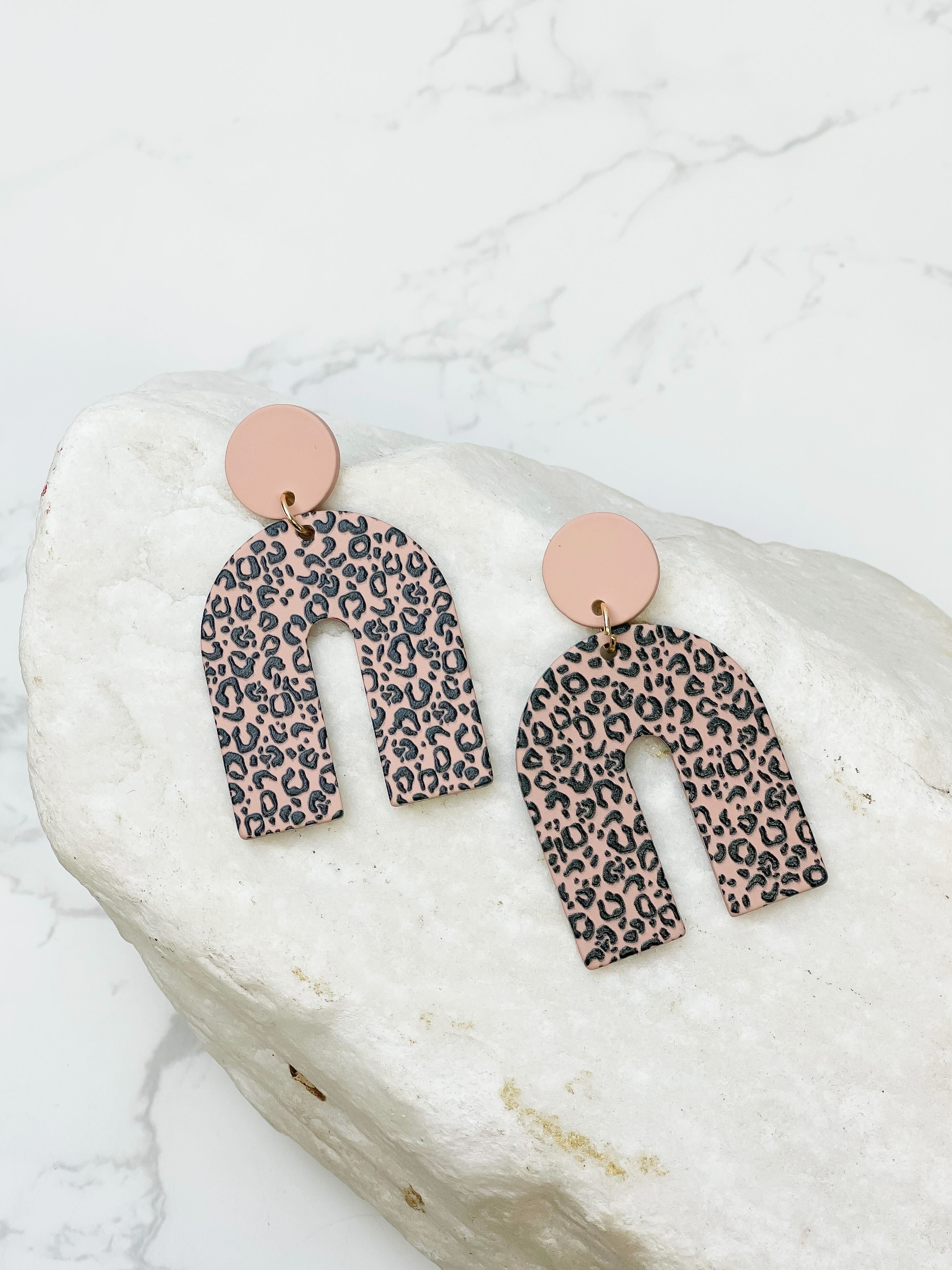 Natural Leopard Arch Dangle Earrings - Brown