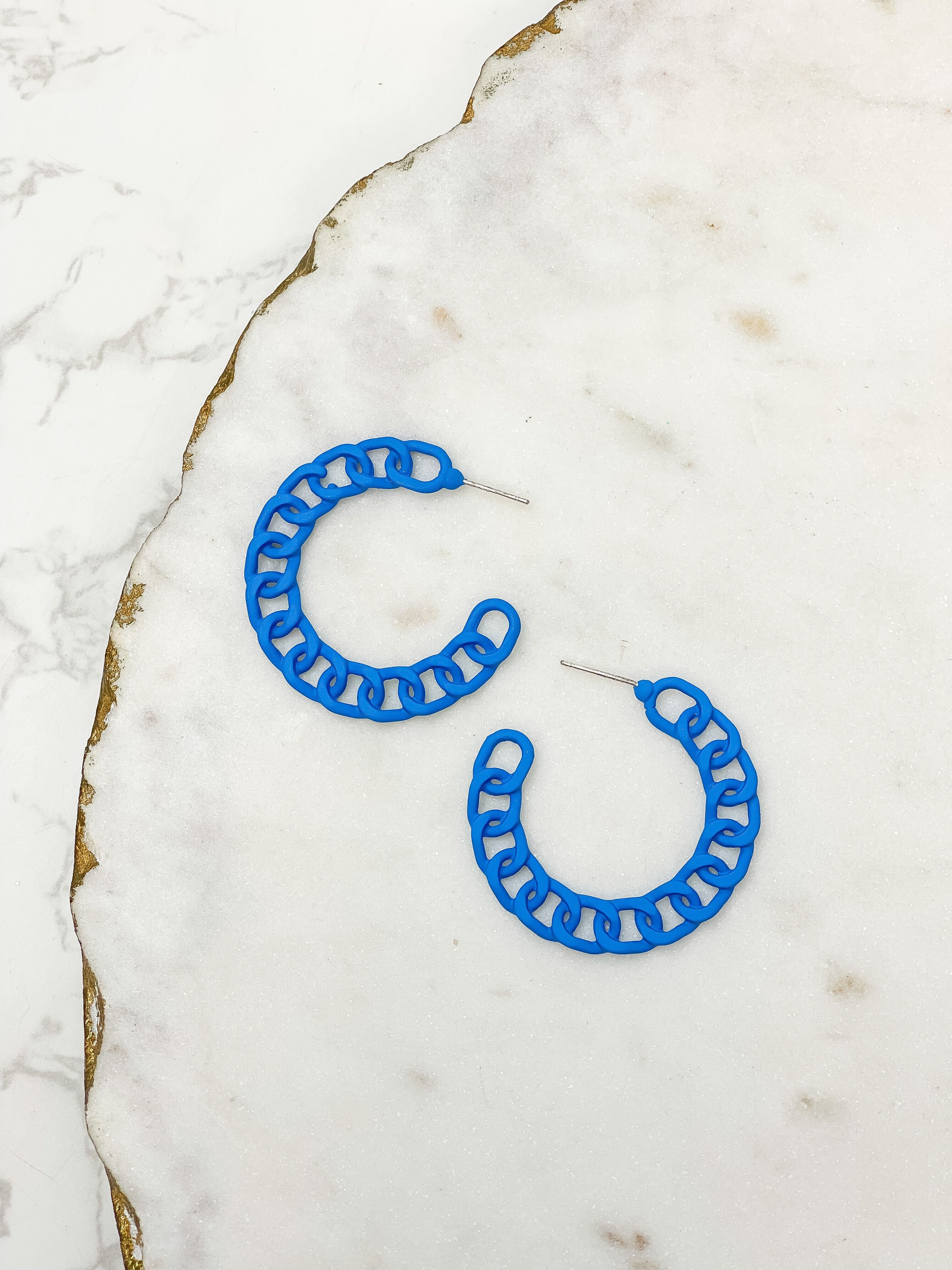 Painted Metal Chain Hoop Earrings - Blue