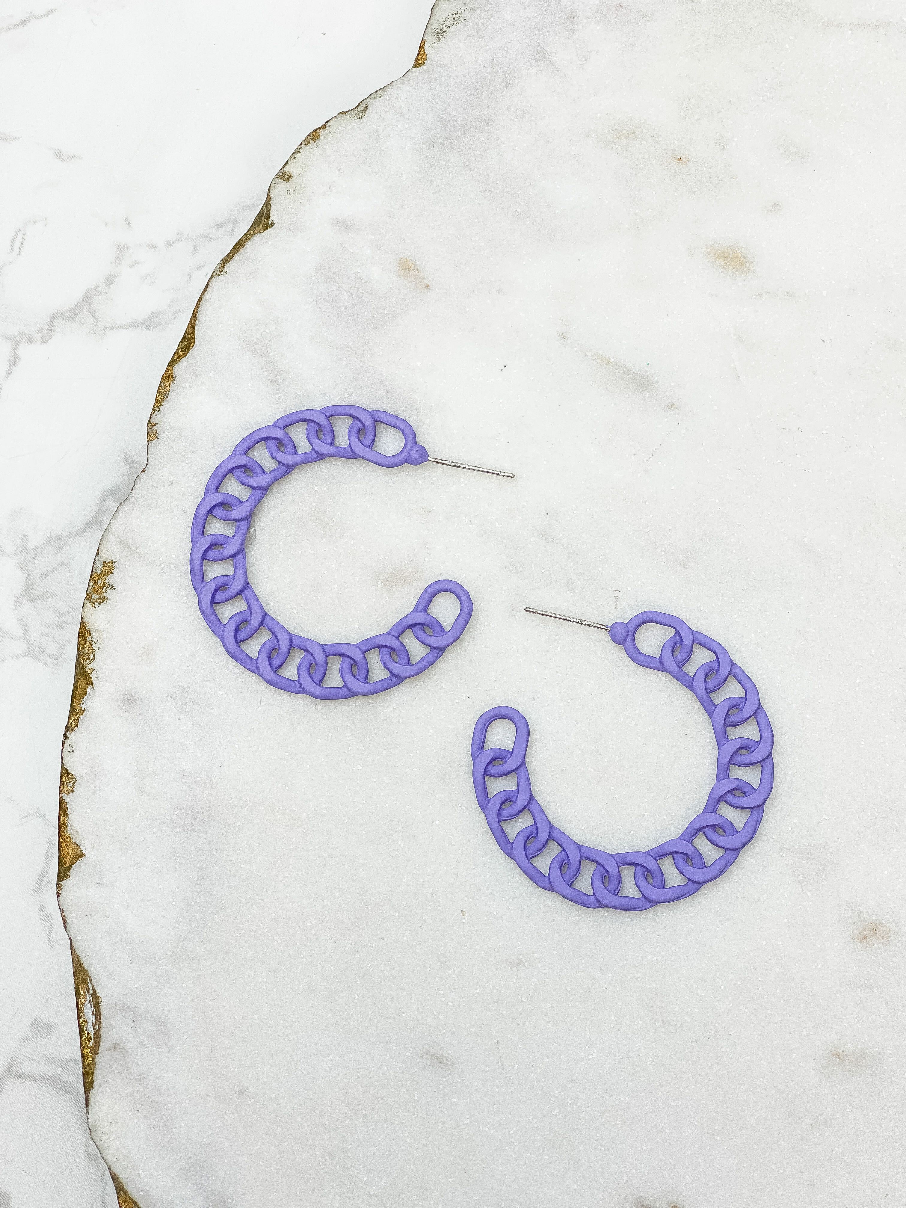 Painted Metal Chain Hoop Earrings - Purple