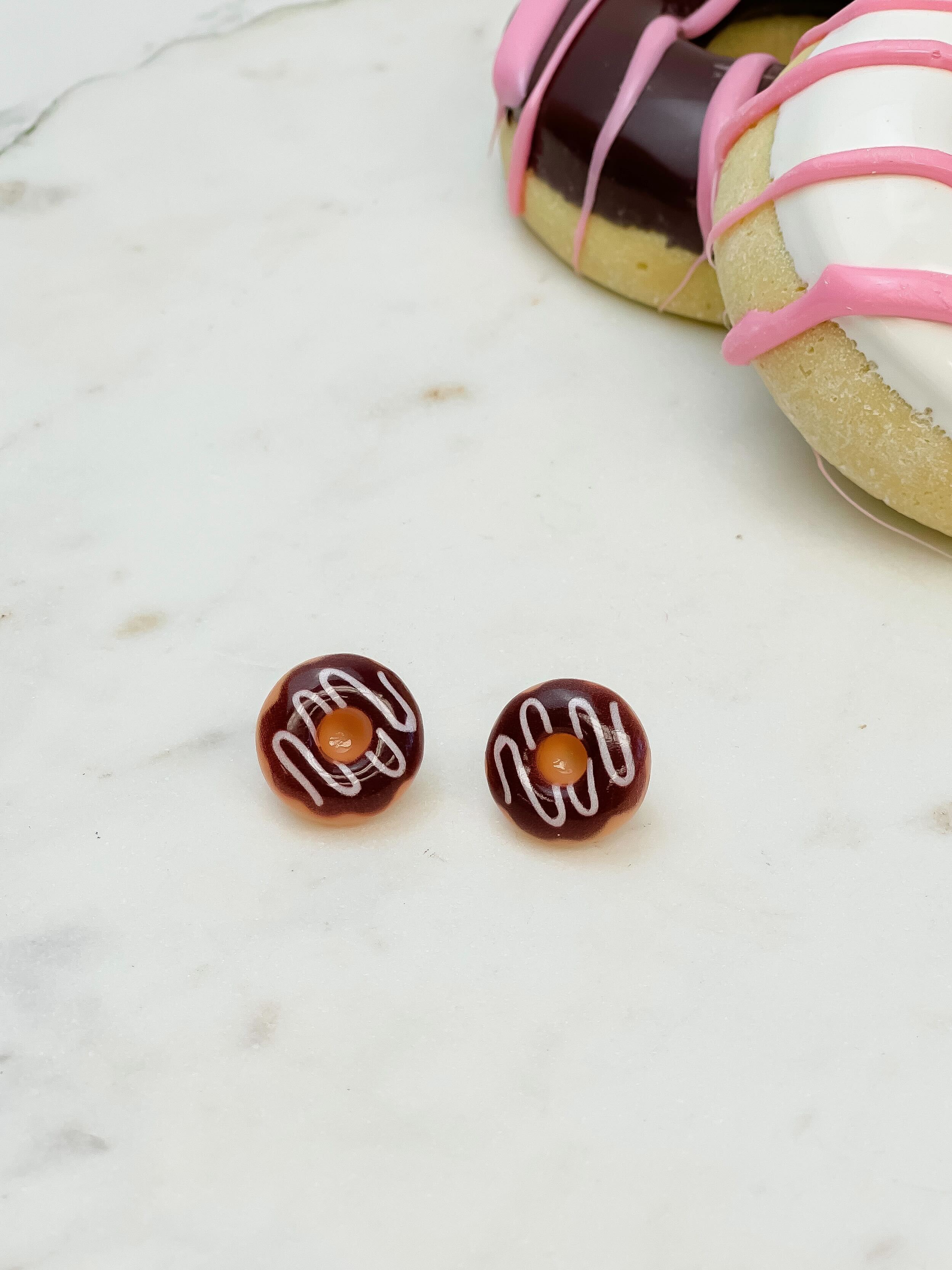 Frosted Donut Stud Earrings - Chocolate