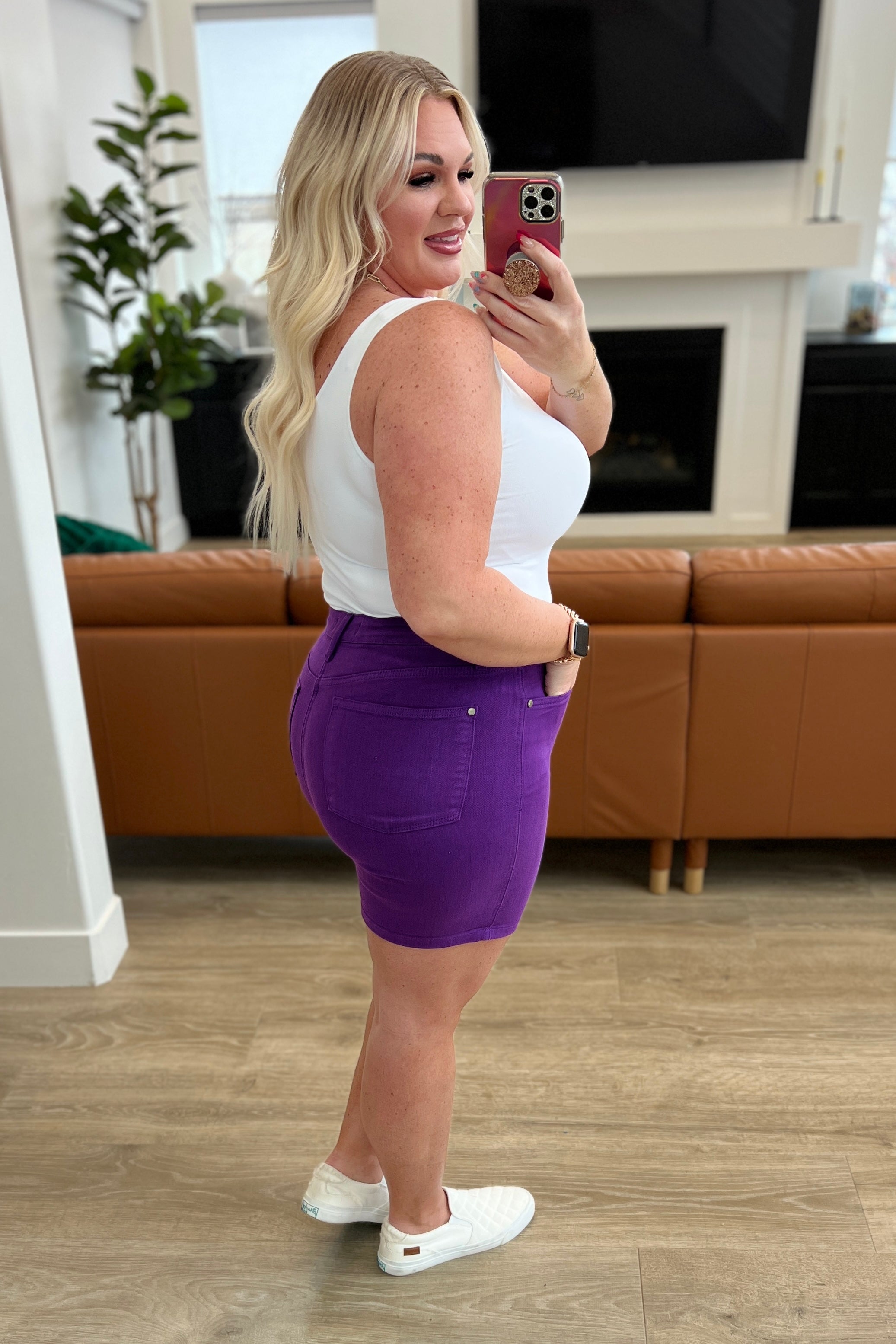 Jenna High Rise Control Top Cuffed Shorts by Judy Blue in Purple