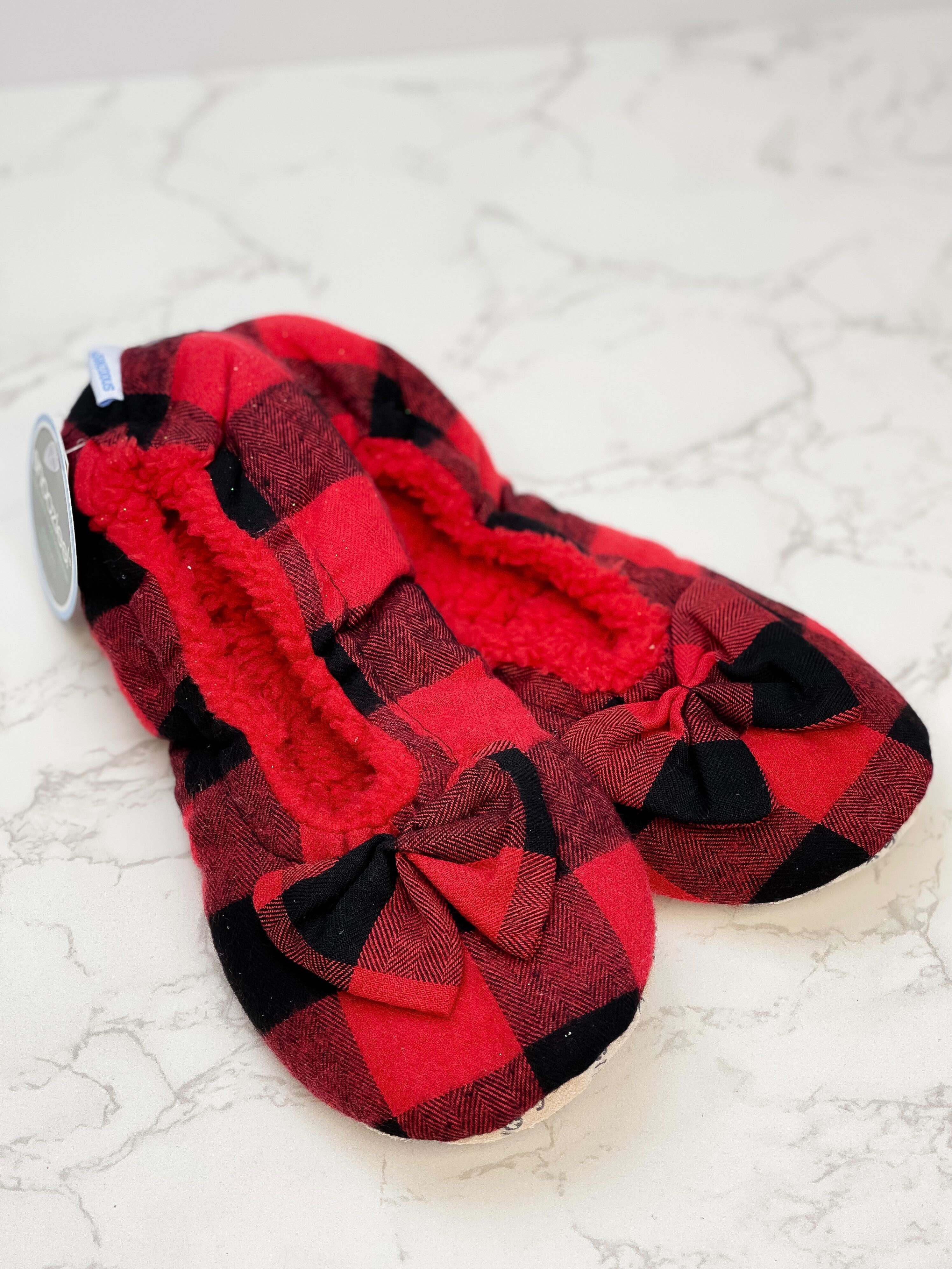 Snoozies! Ballerina Slippers - Red Buffalo Plaid