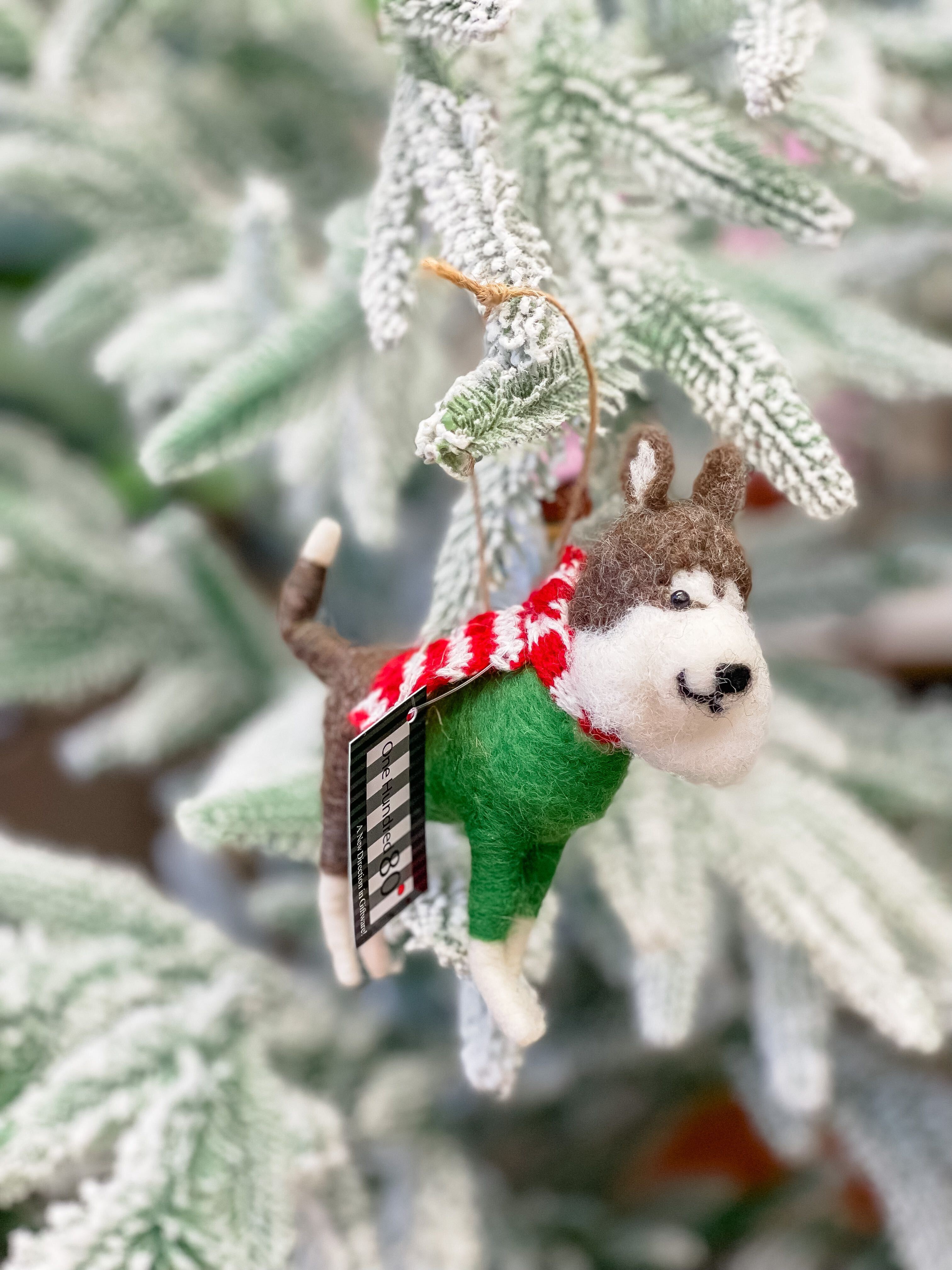 Wool Holiday Puppy Christmas Ornaments