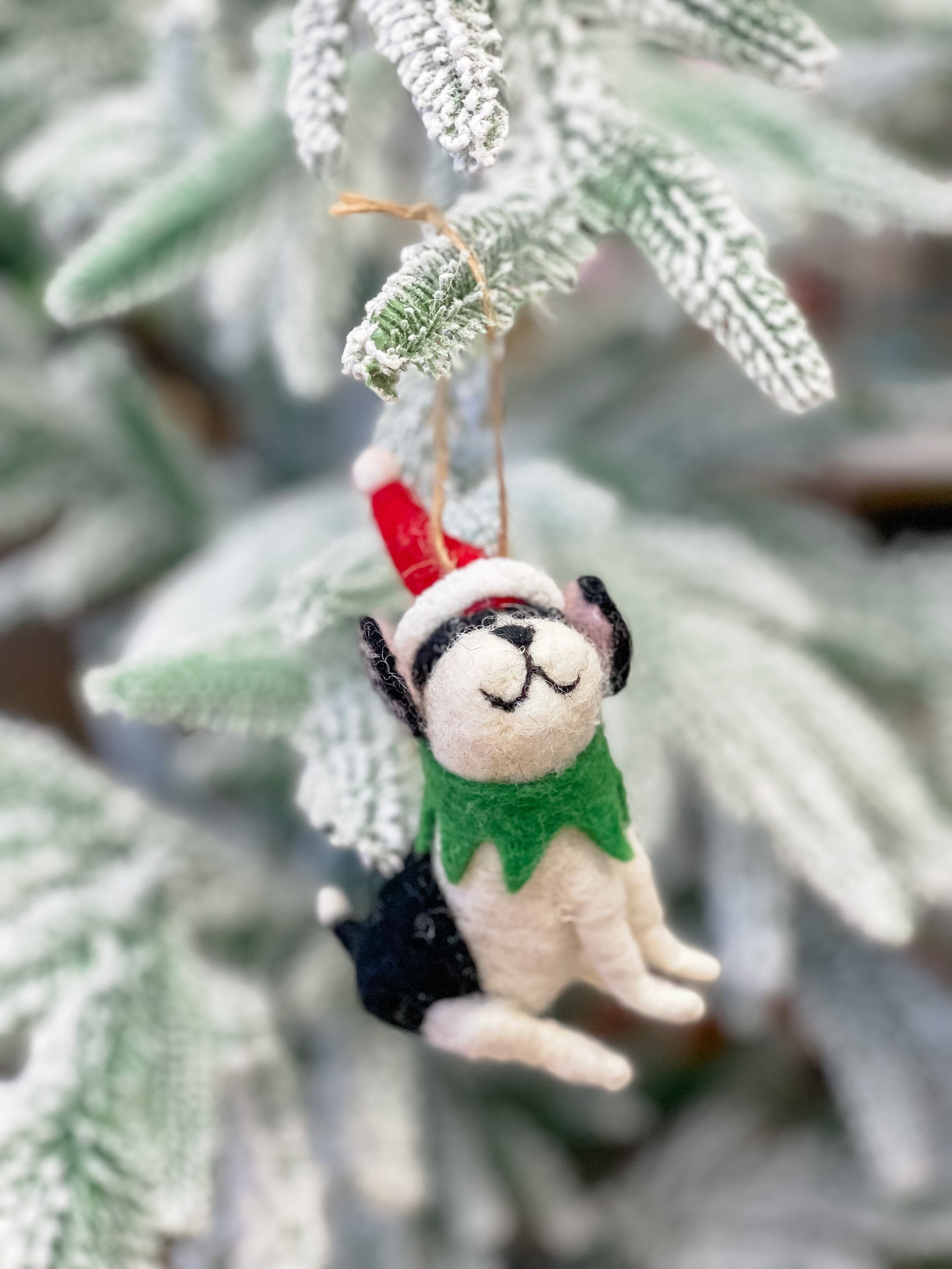 Wool Holiday Puppy Christmas Ornaments