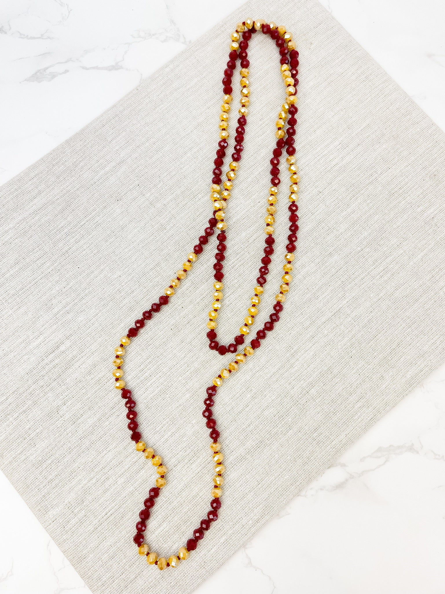 Endless Beaded Long Necklace - Garnet & Gold
