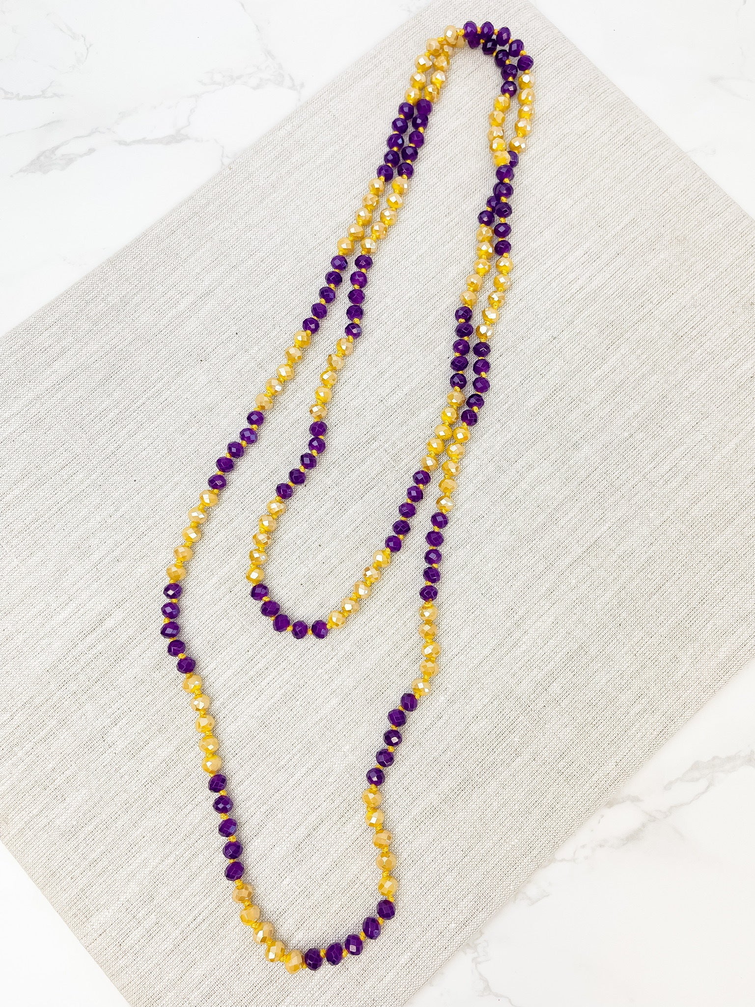 Endless Beaded Long Necklace - Purple & Gold