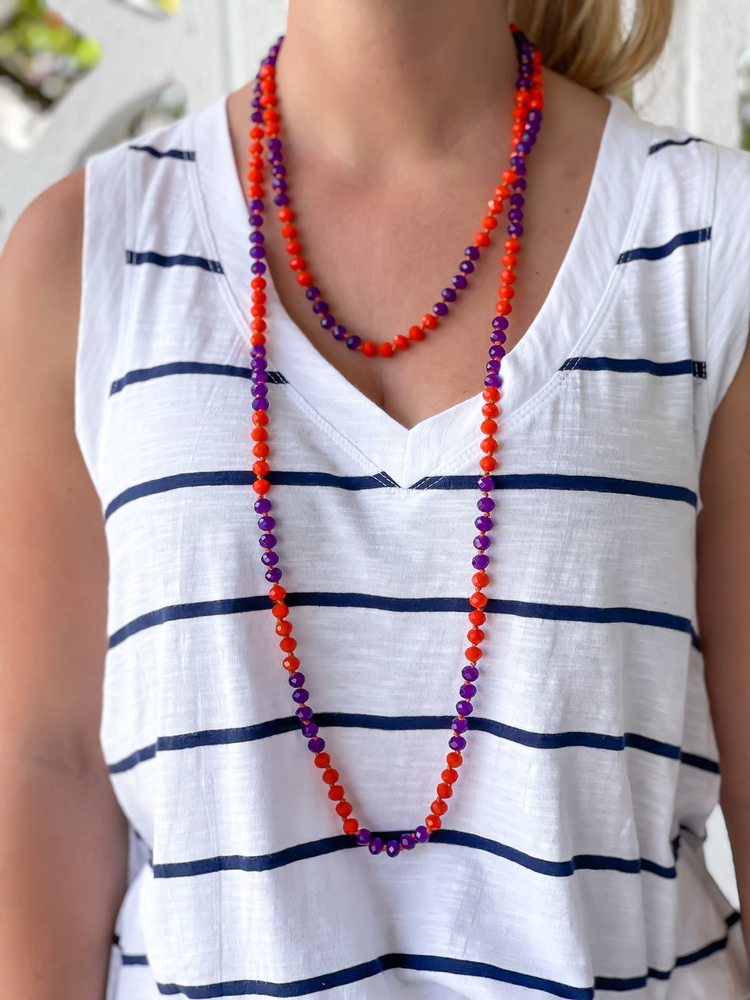 Endless Beaded Long Necklace - Orange & Purple