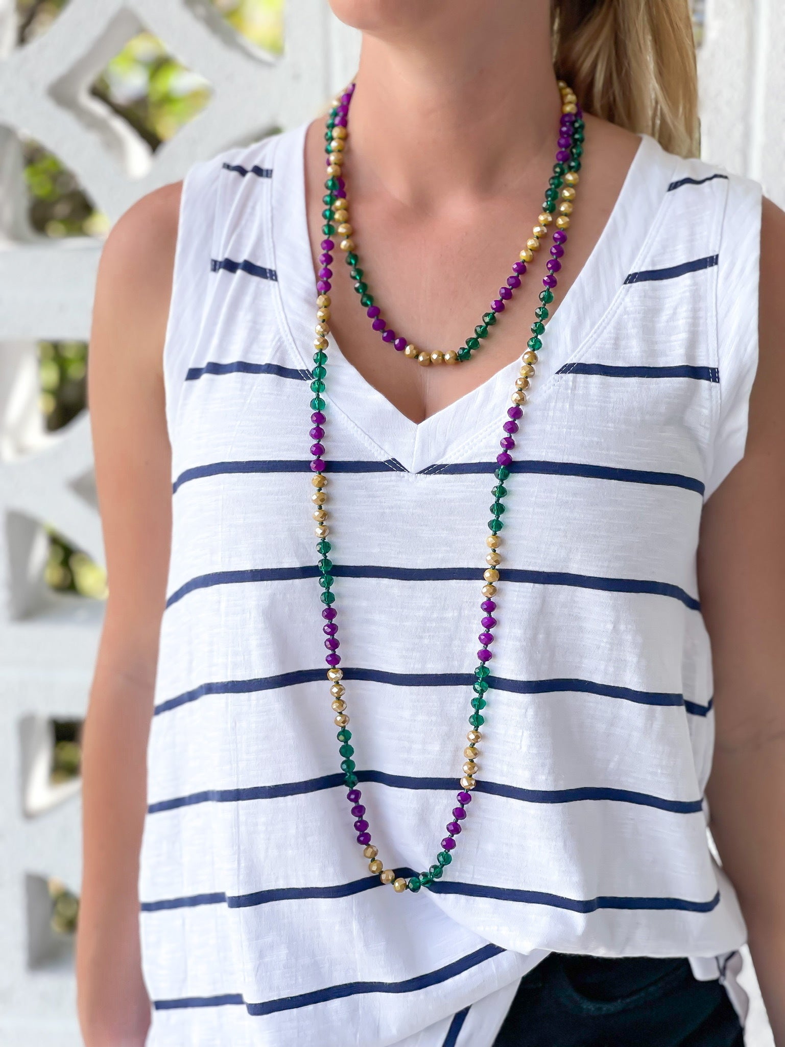 Endless Beaded Long Necklace - Purple, Gold & Green