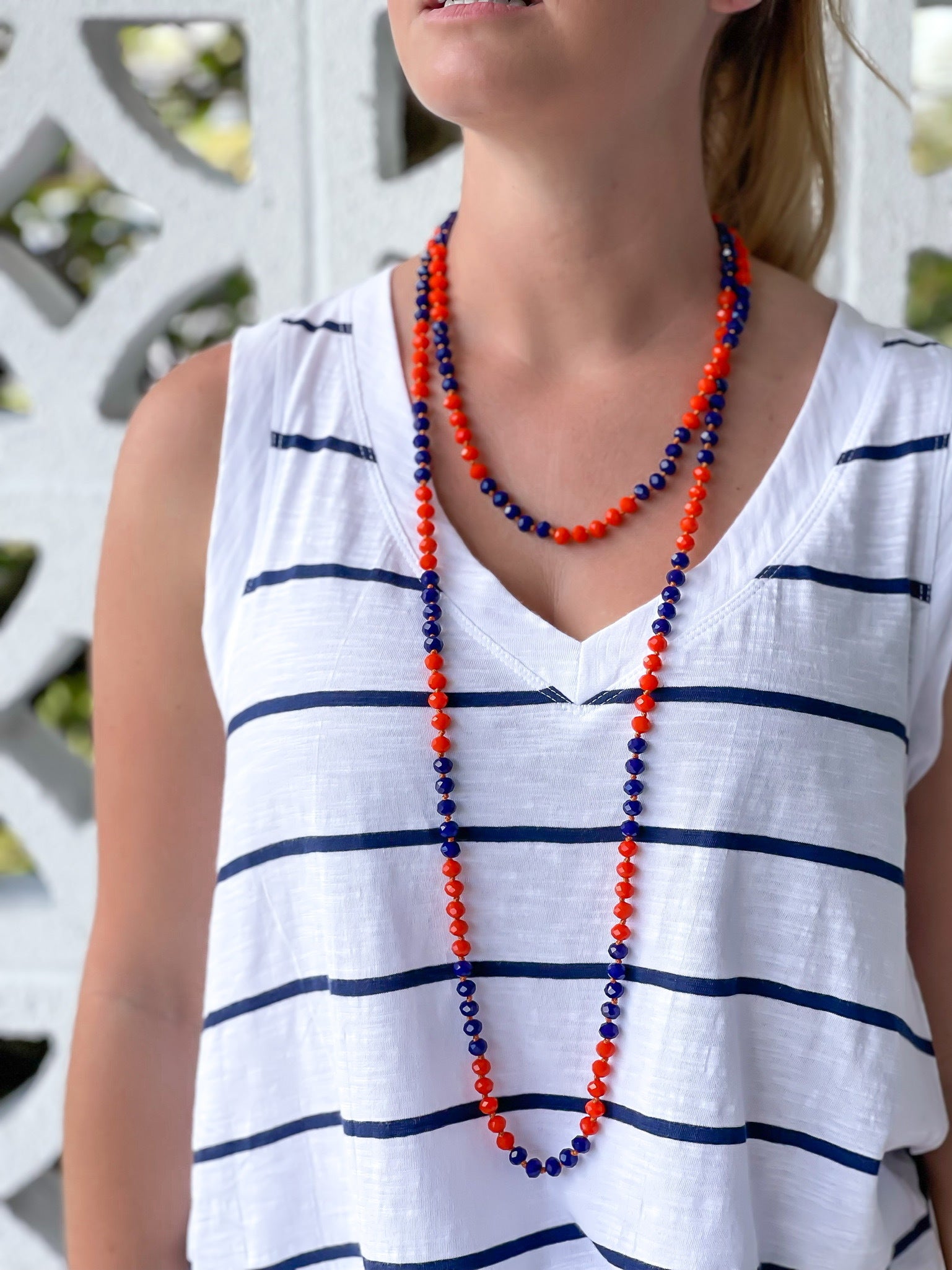 Endless Beaded Long Necklace - Orange & Blue