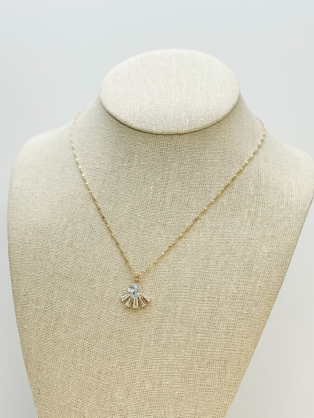 Rhinestone Half-Circle Ray Pendant Necklace - Gold