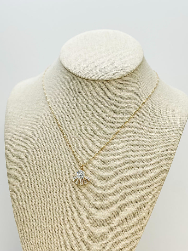 Rhinestone Half-Circle Ray Pendant Necklace - Gold