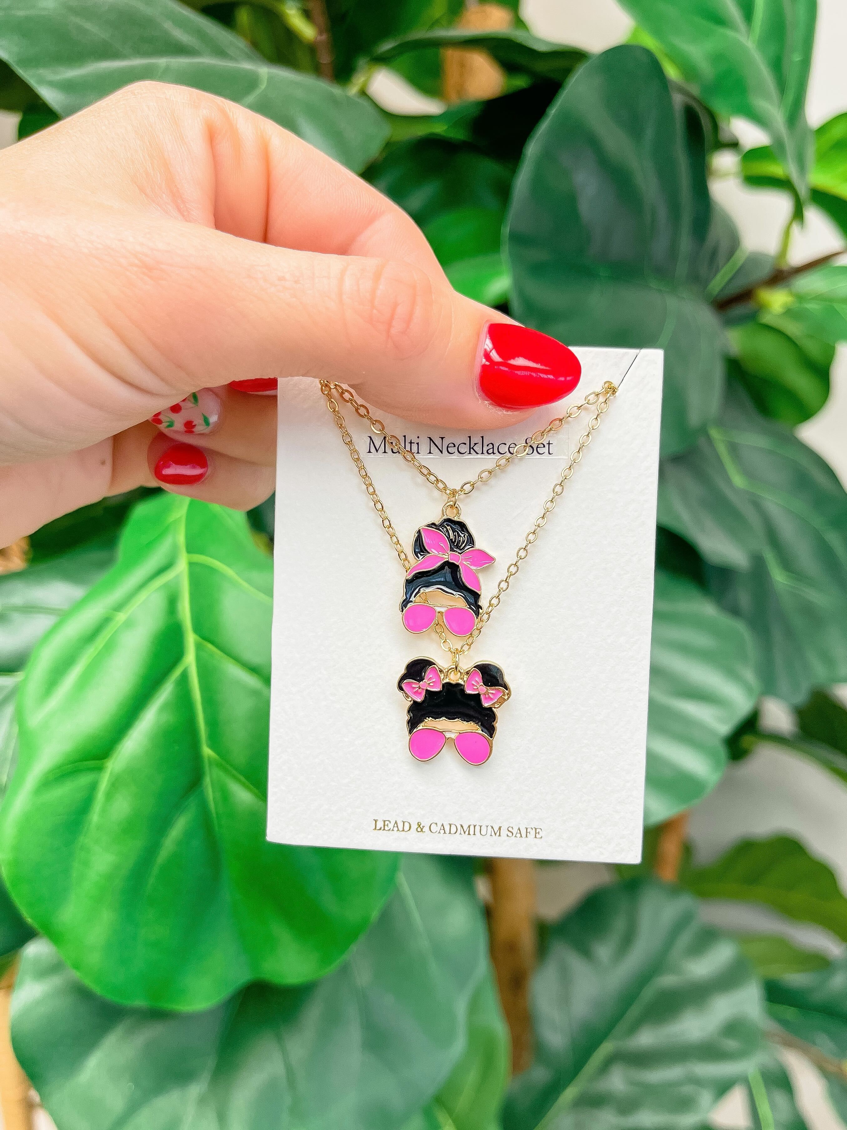 Mama & Mini Messy Bun Necklace Set - Pink