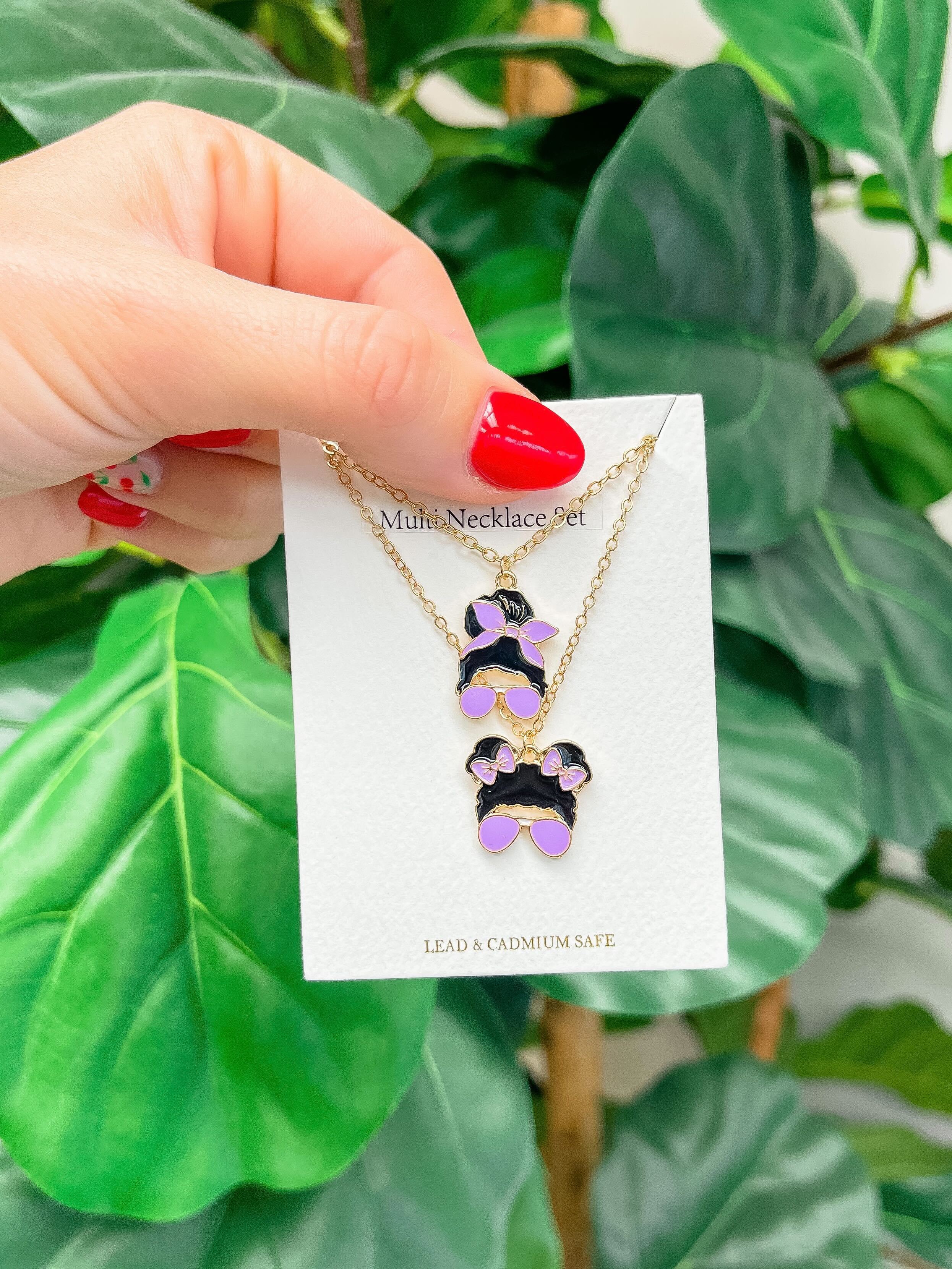 Mama & Mini Messy Bun Necklace Set - Purple