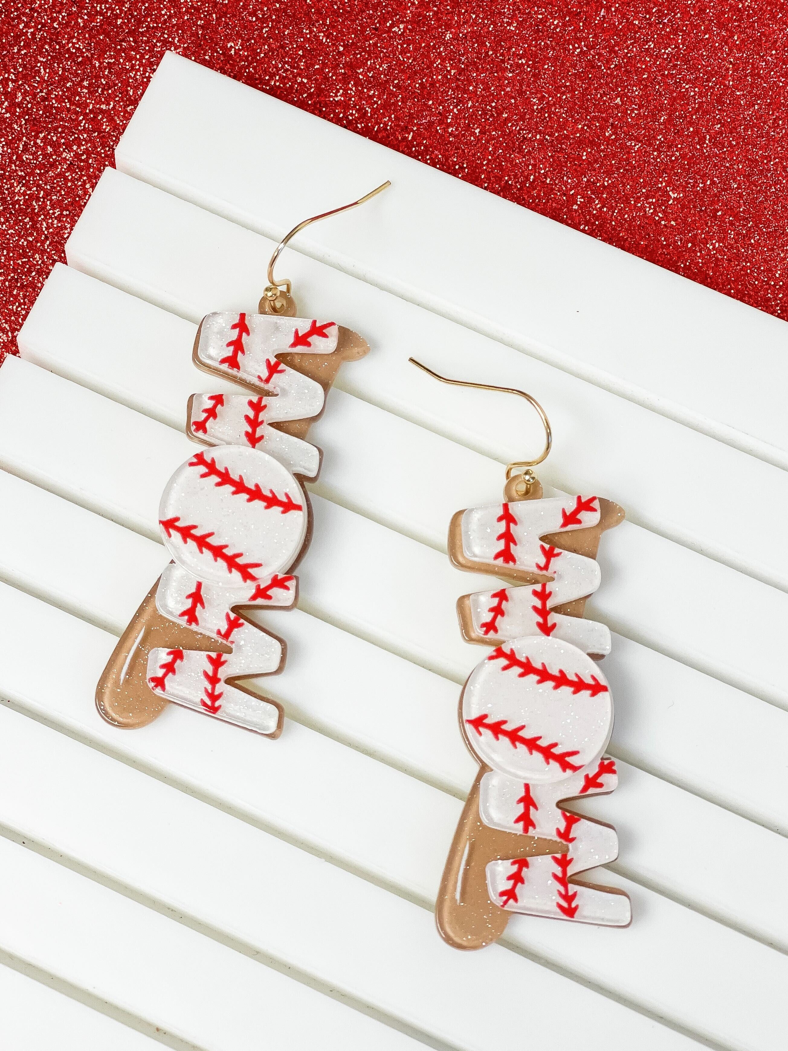 Baseball 'Mom' Dangle Earrings