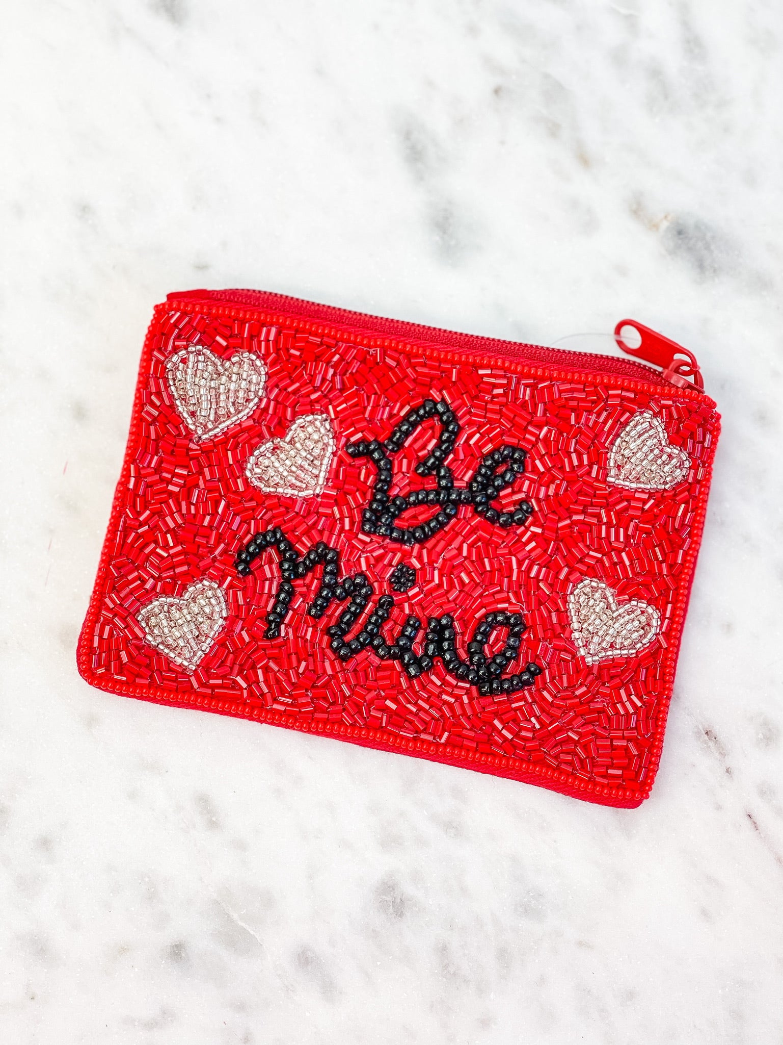'Be Mine' Beaded Zip Pouch