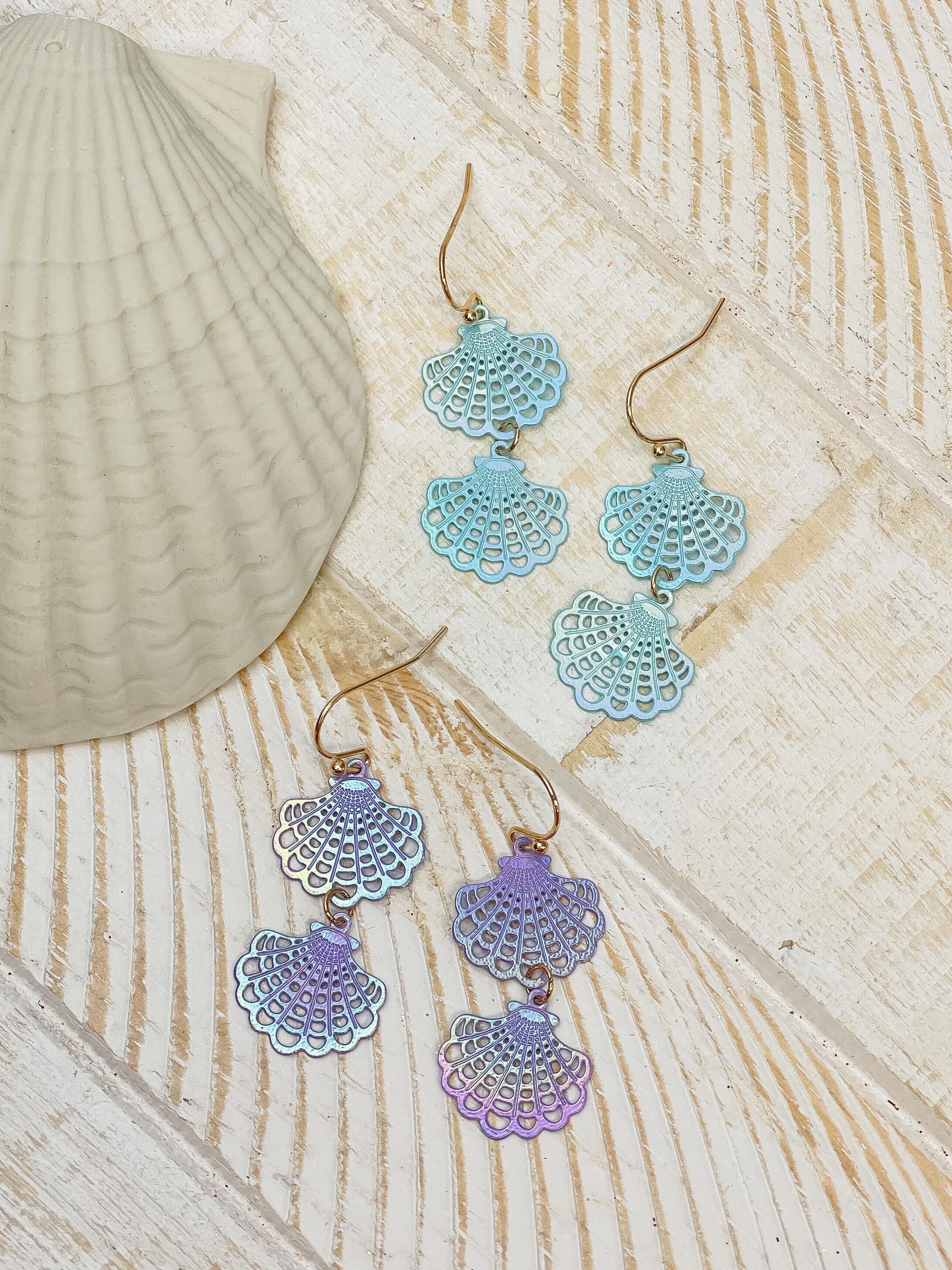 Seashell Duo Dangle Earrings - Lavender