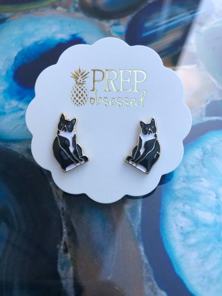 Signature Pet Enamel Studs by Prep Obsessed - Black and White Cat