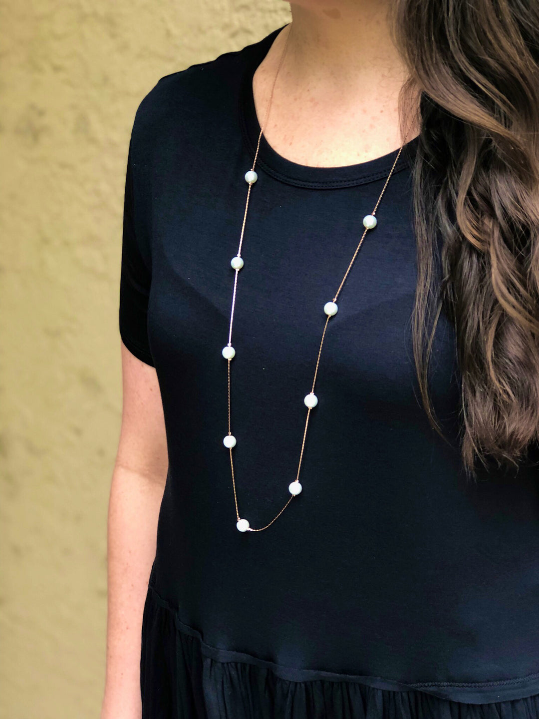 Lara Long Pearl Station Necklace