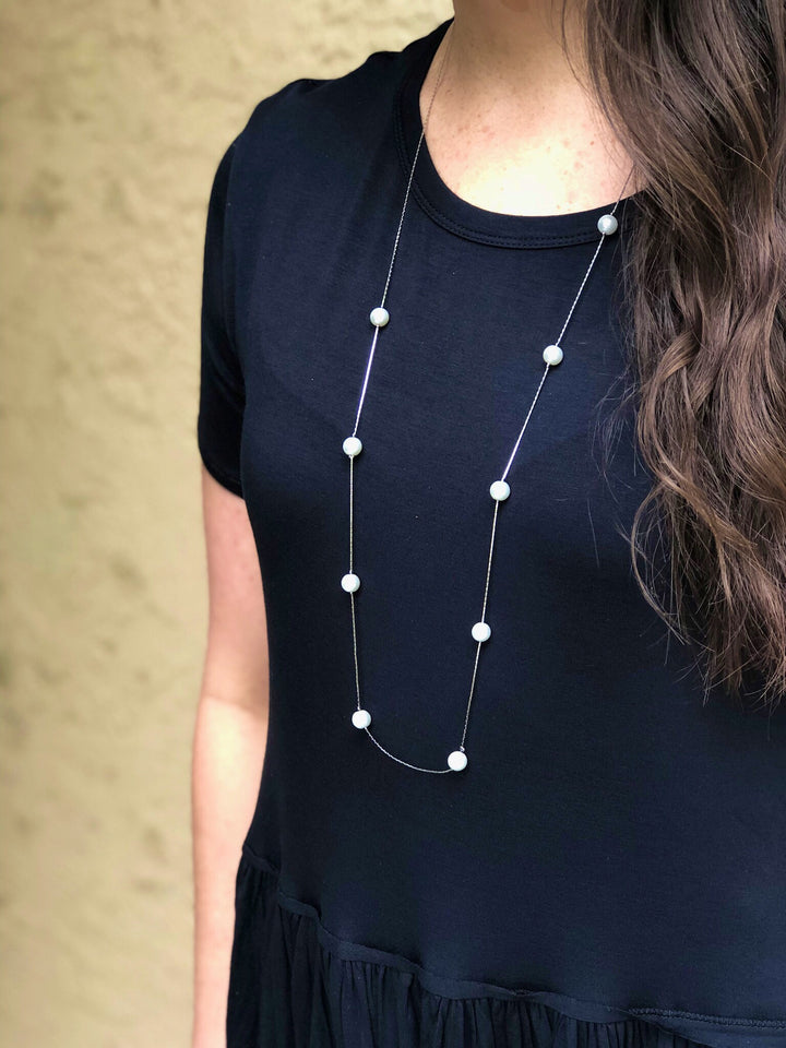 Lara Long Pearl Station Necklace