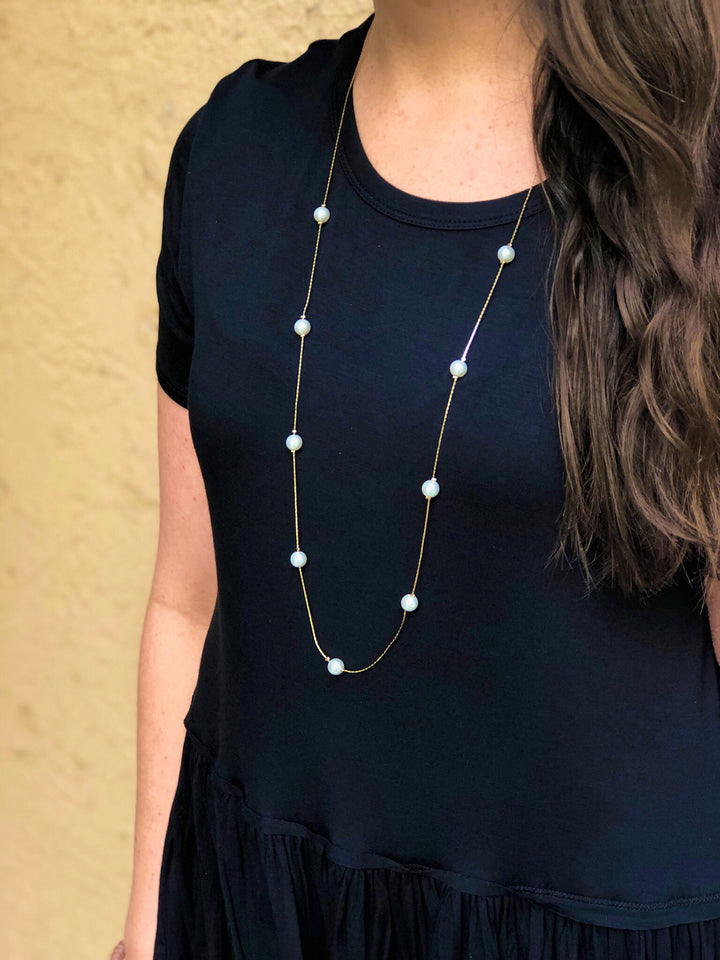 Lara Long Pearl Station Necklace