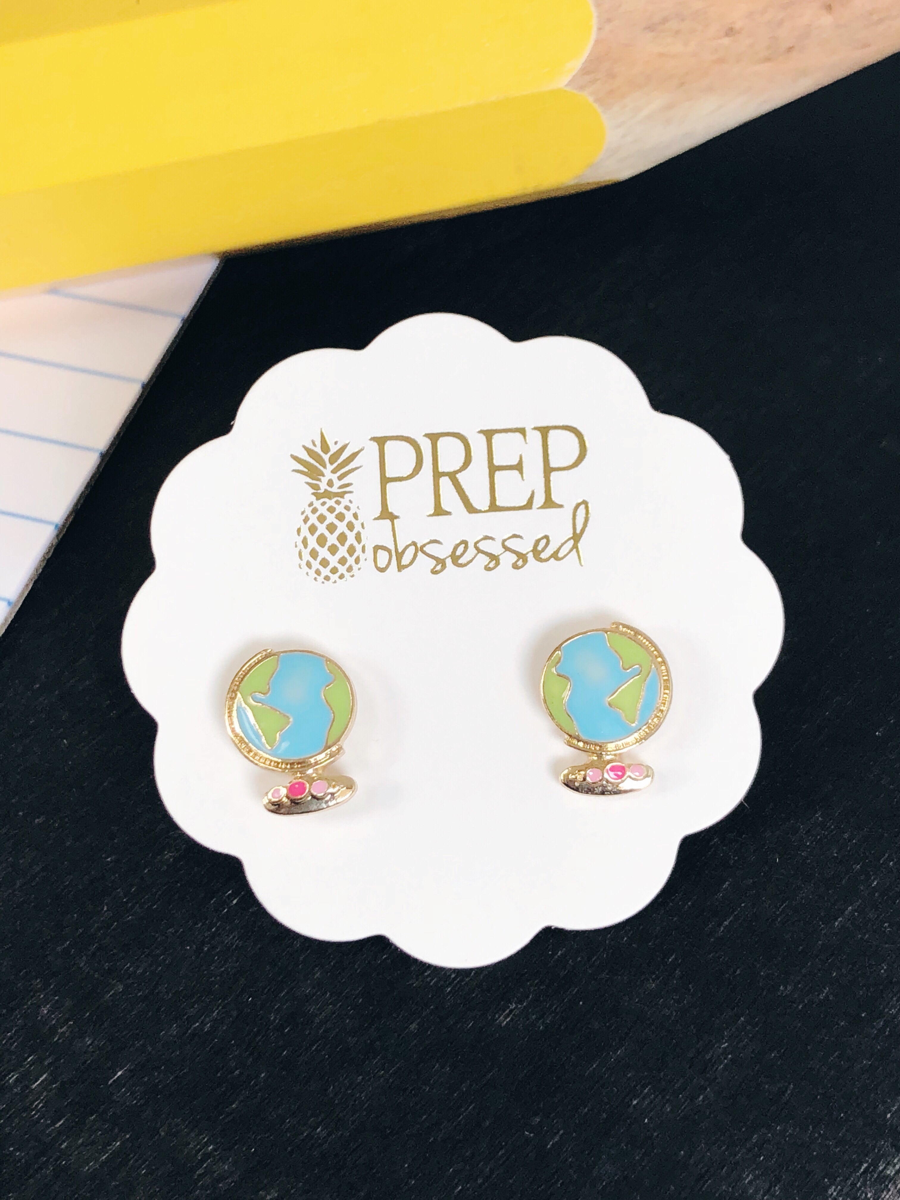 Globe Signature Enamel Stud Earrings by Prep Obsessed