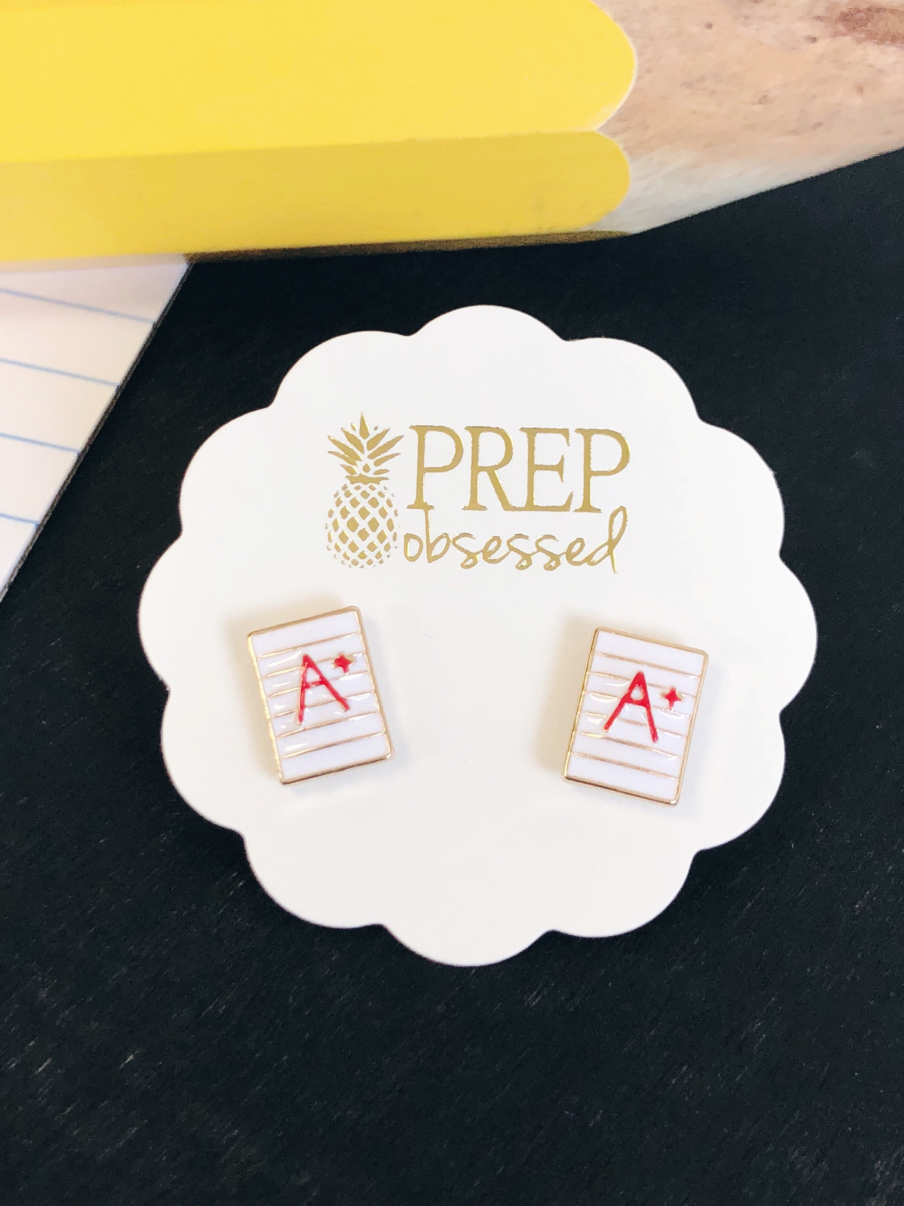 'A+' Teacher Signature Enamel Studs by Prep Obsessed