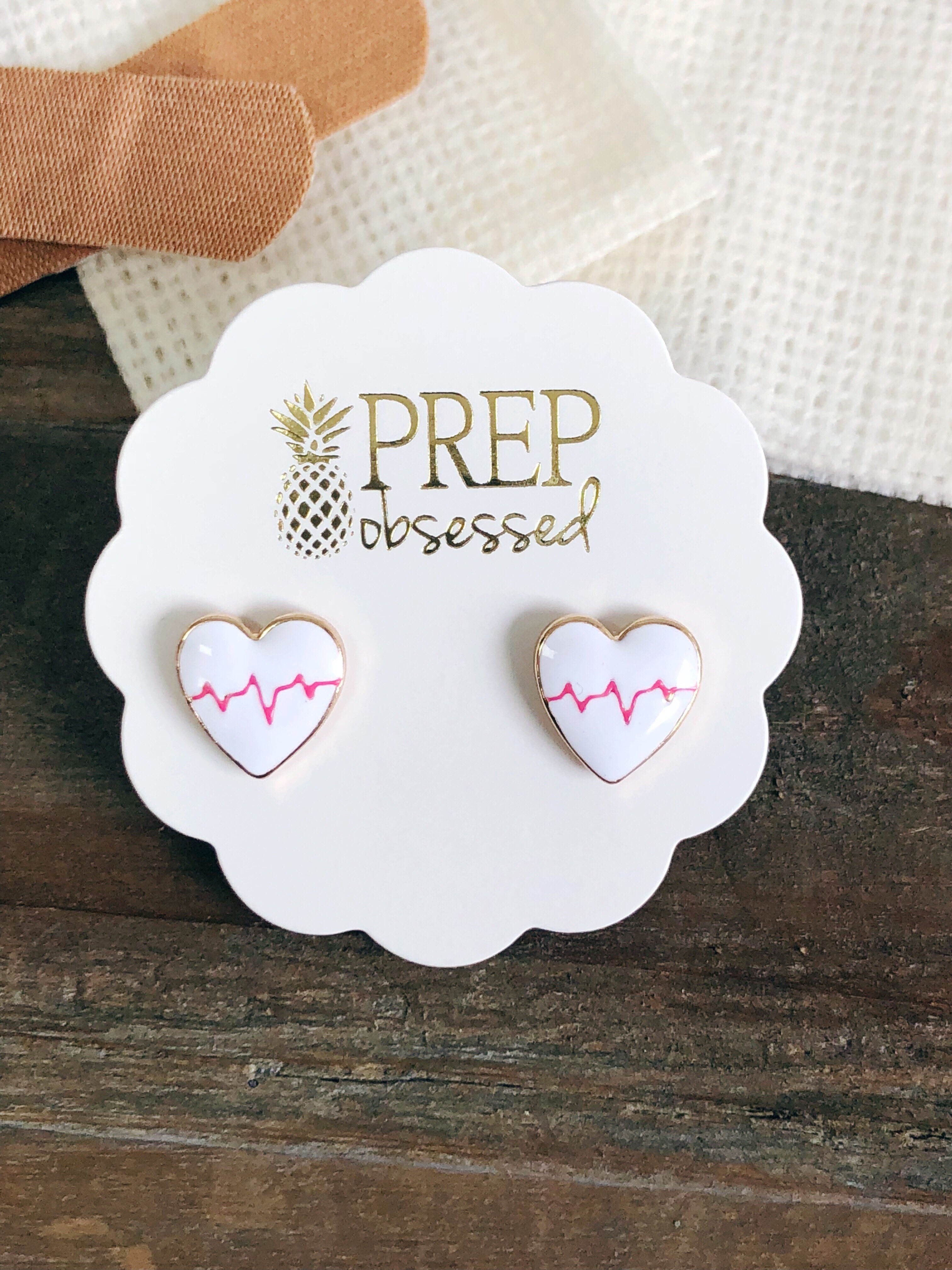 Heart Beat Signature Enamel Studs by Prep Obsessed