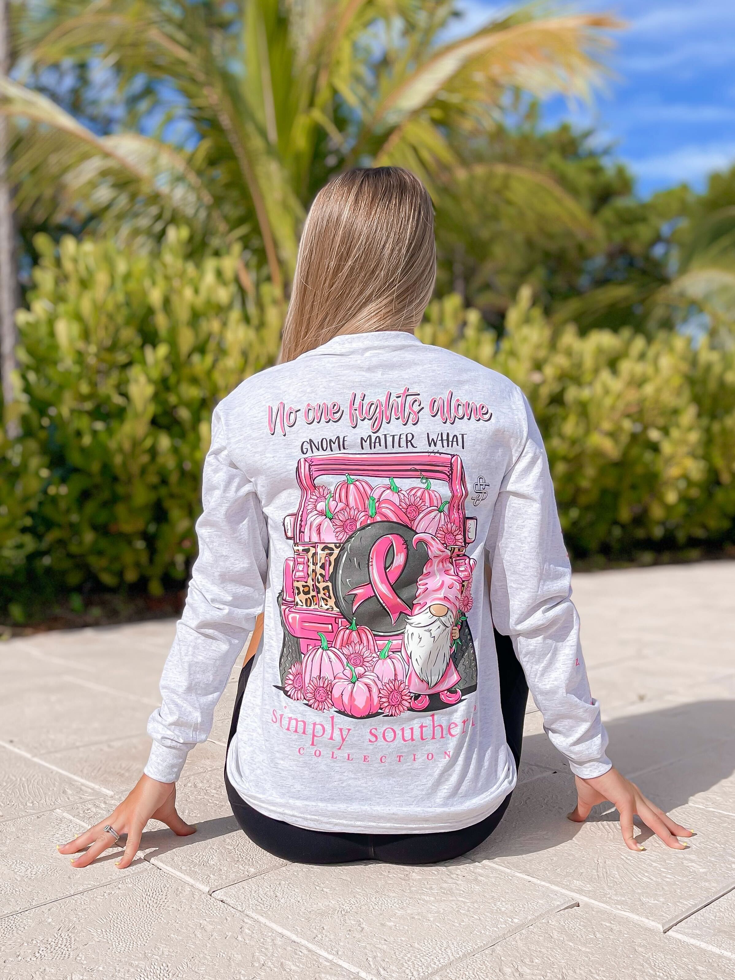 'No One Fights Alone, Gnome Matter What' Breast Cancer Long Sleeve Tee by Simply Southern