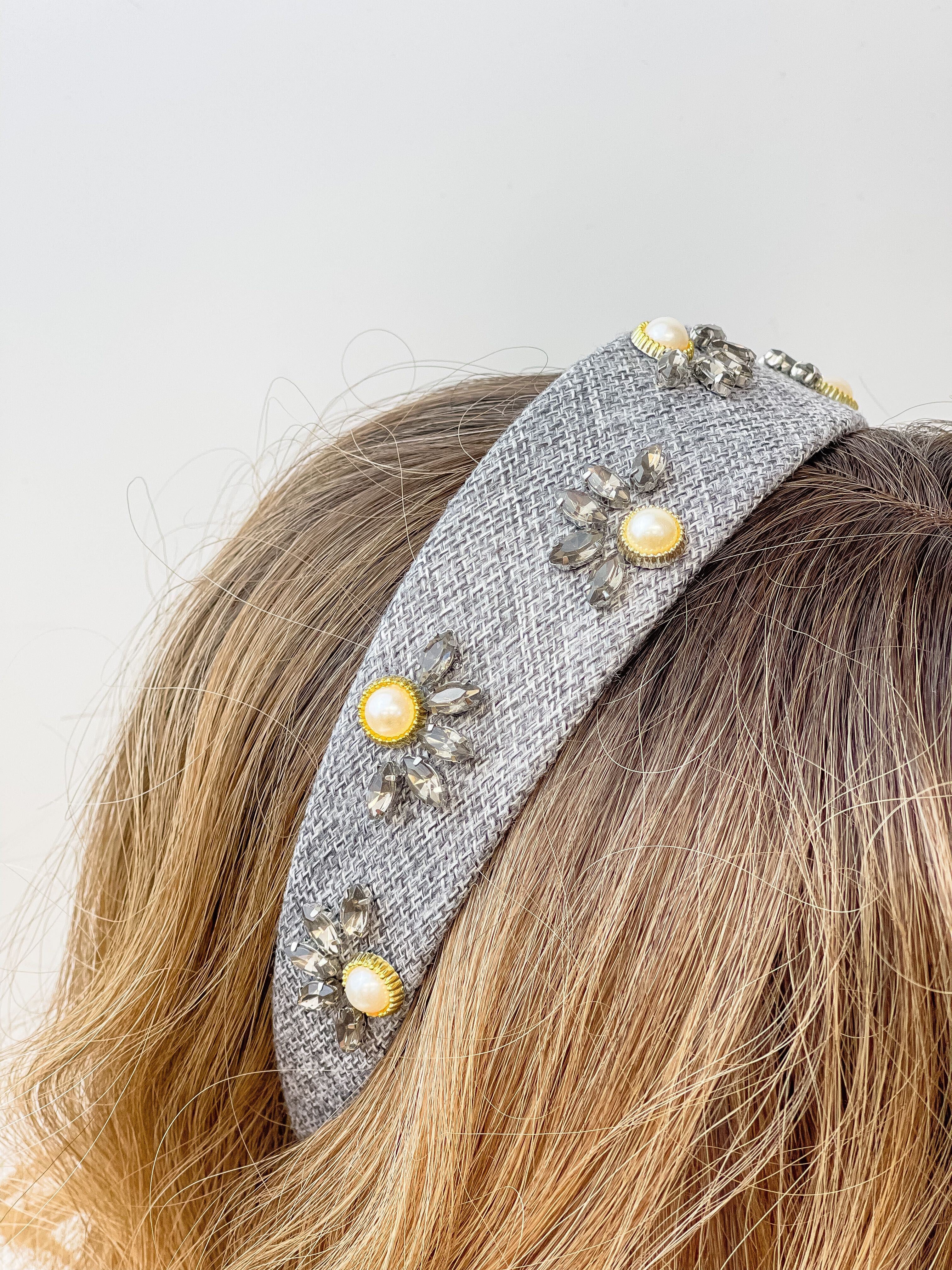 Pearl Flower Headband - Dark Gray