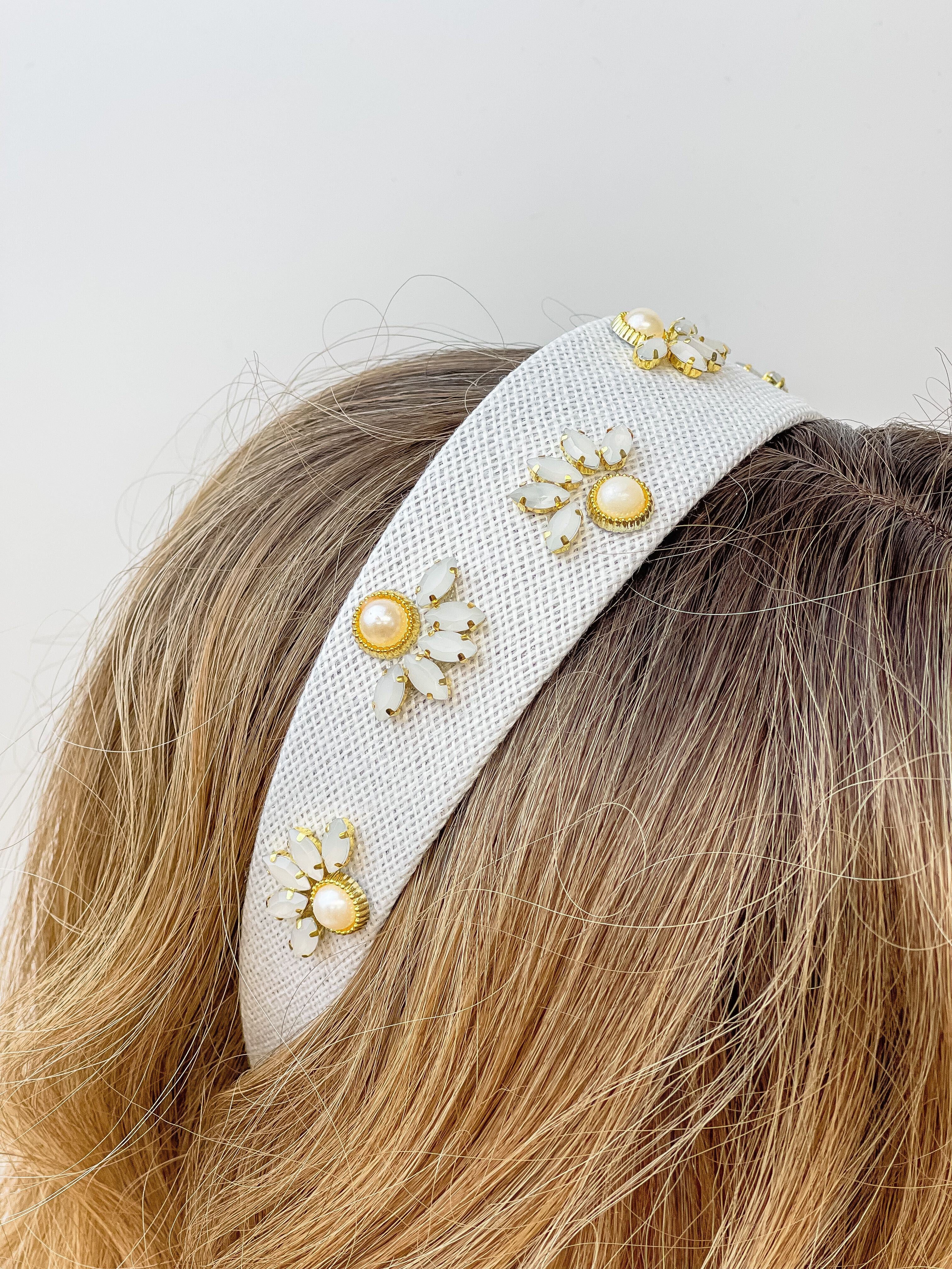 Pearl Flower Headband - Gray