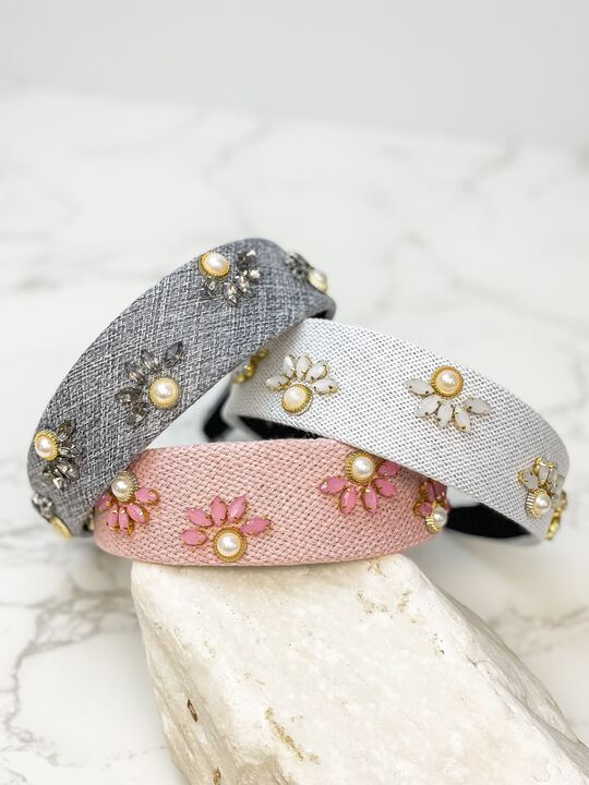 Pearl Flower Headband - Gray
