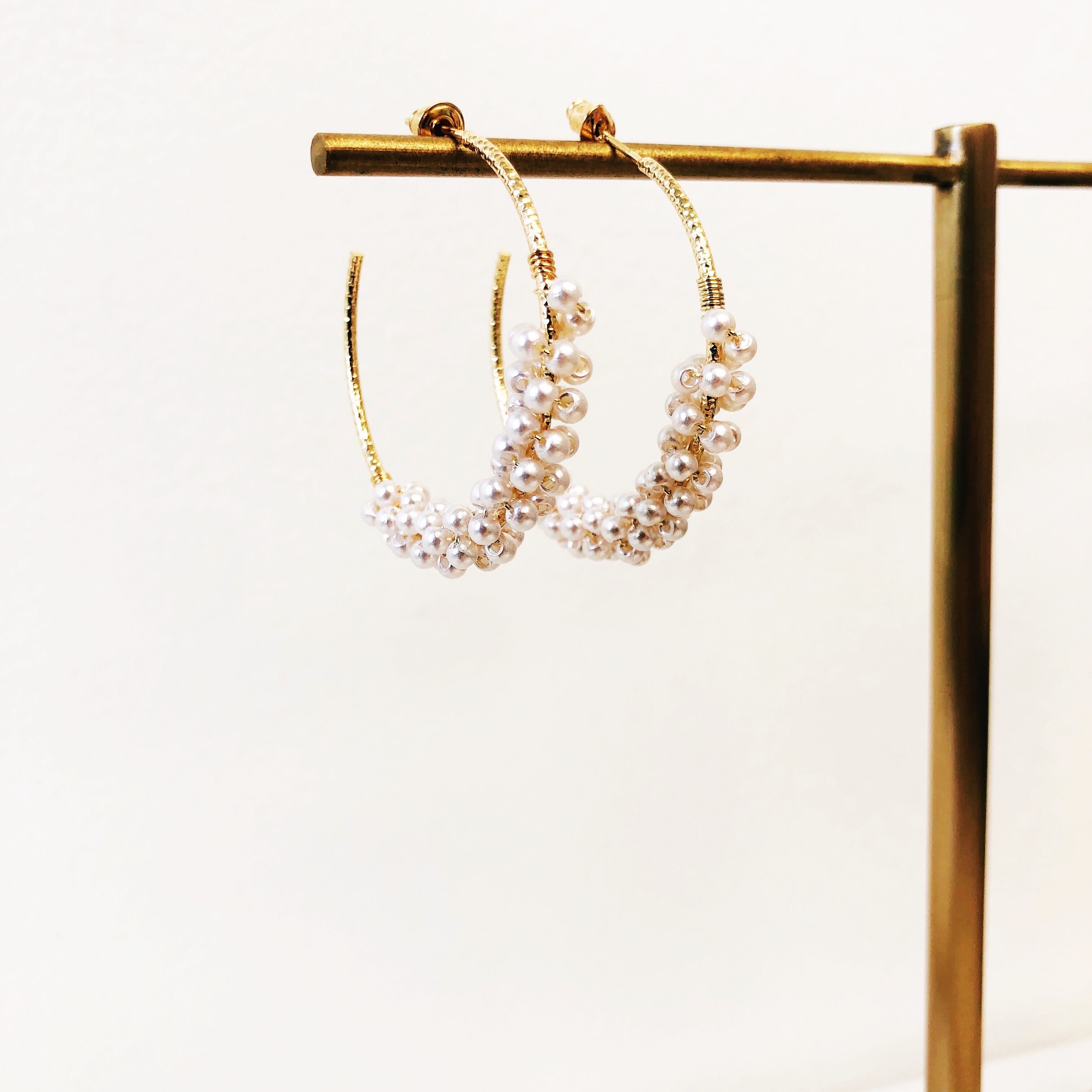 Jody Pearl Cluster Hoop Earrings - Gold