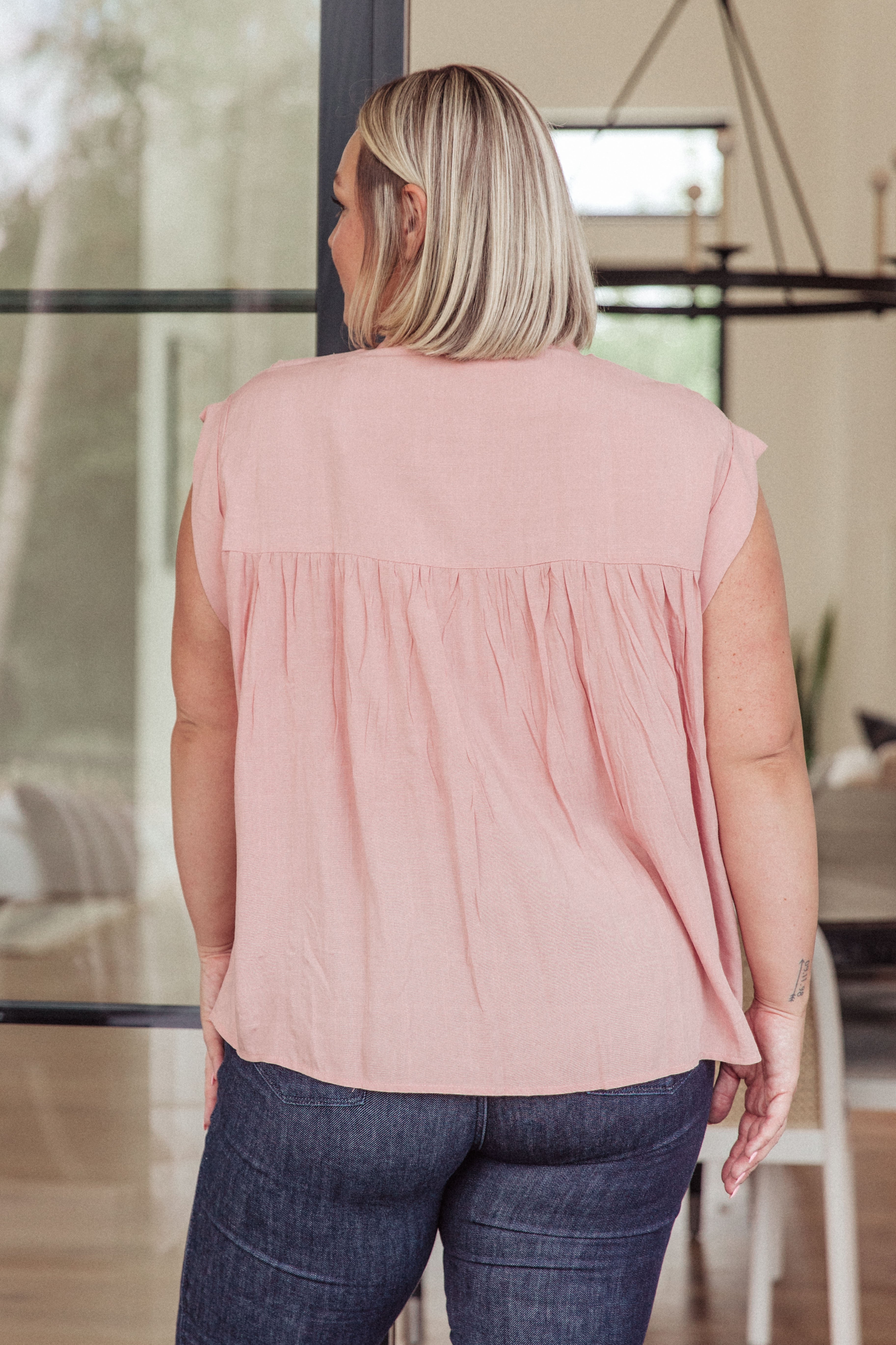 Pleat Detail Button Up Blouse in Pink - 4/24