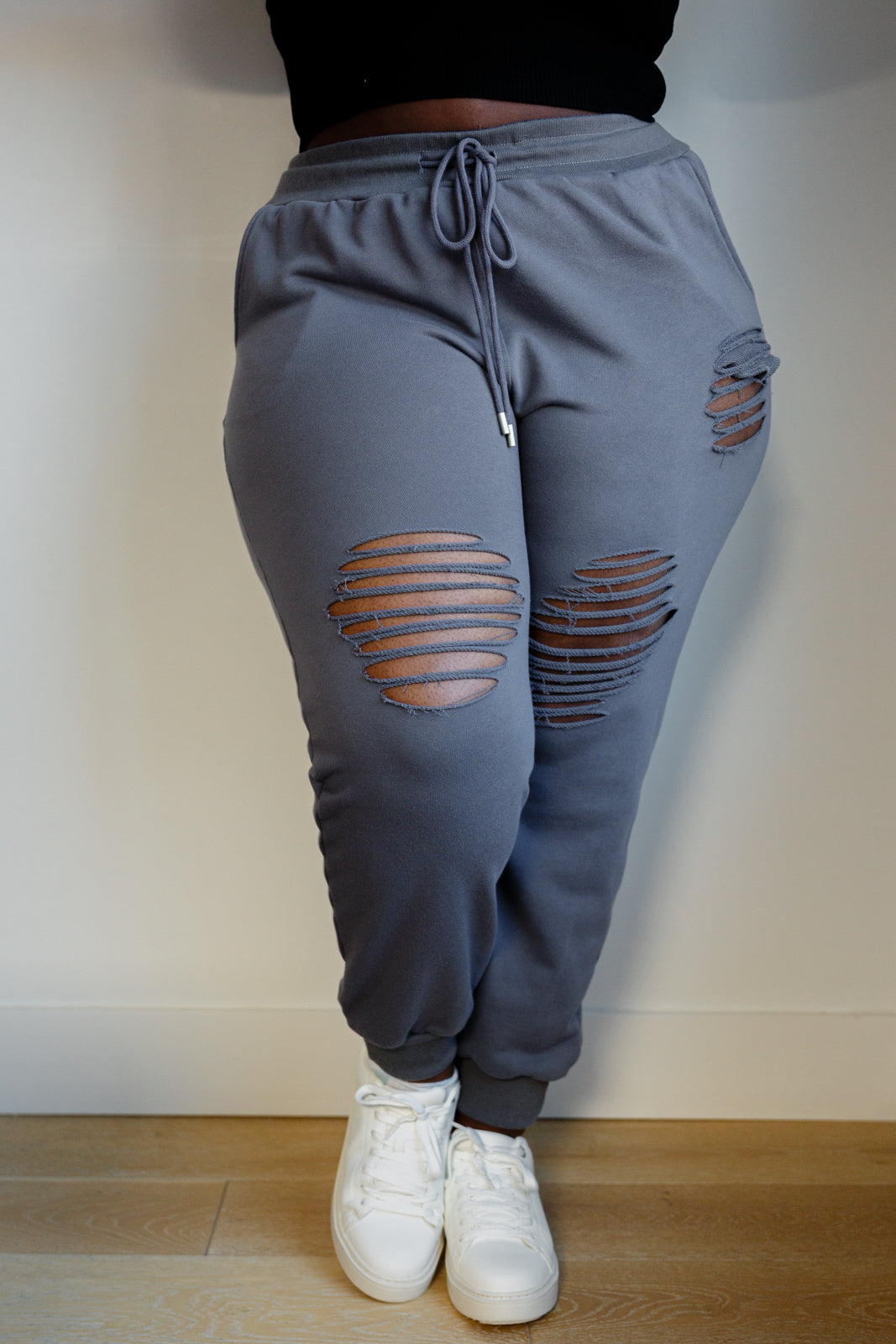 Kick Back Distressed Joggers in Heather Charcoal (Ships in 1-2 Weeks)