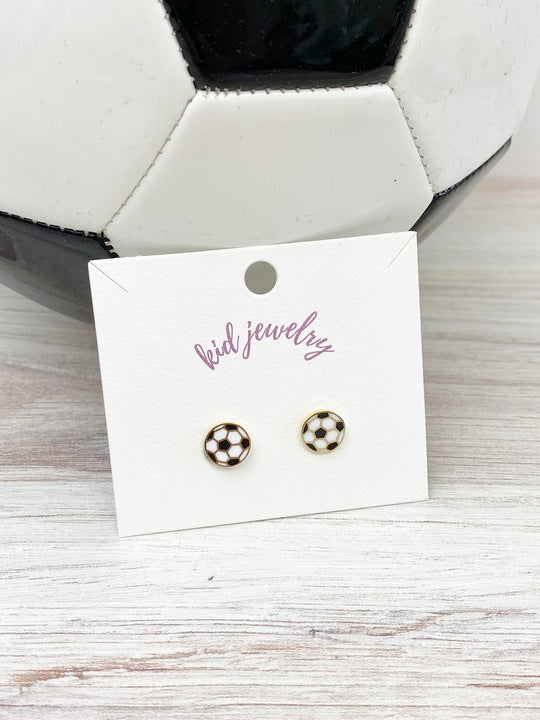 Kids Clip On Soccer Enamel Earrings