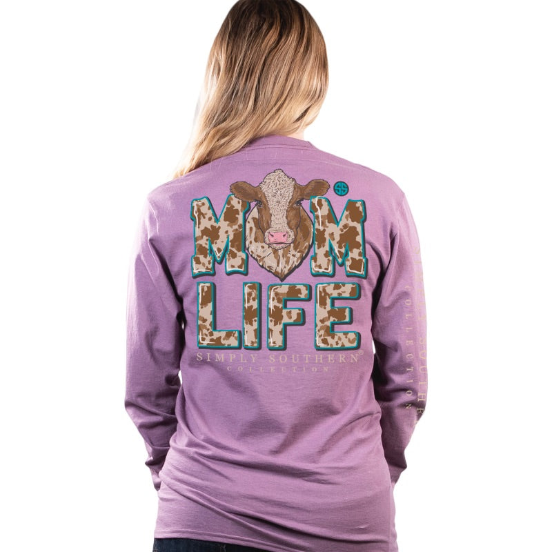 'Mom Life' Cow Print Long Sleeve Tee by Simply Southern