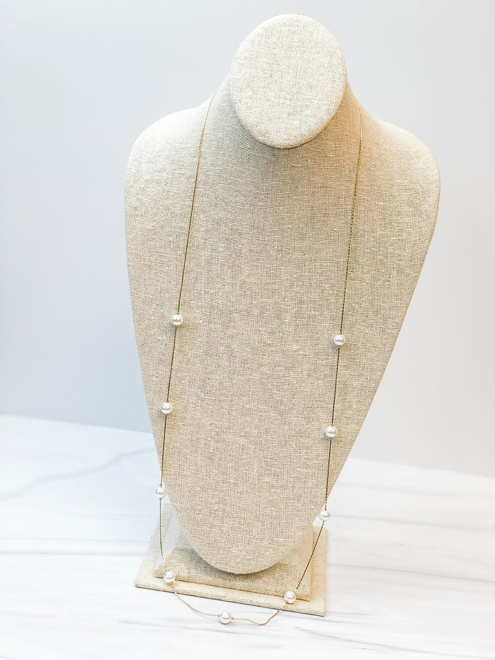 Lara Long Pearl Station Necklace