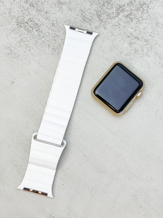 Magnetic Leather Smart Watch Band - White