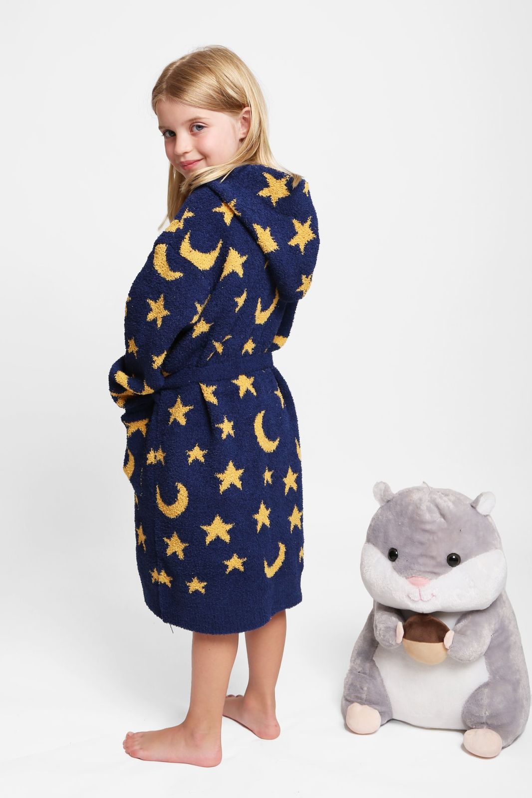 Luxury Cozy Kids Short Robe with Hood - Night Sky