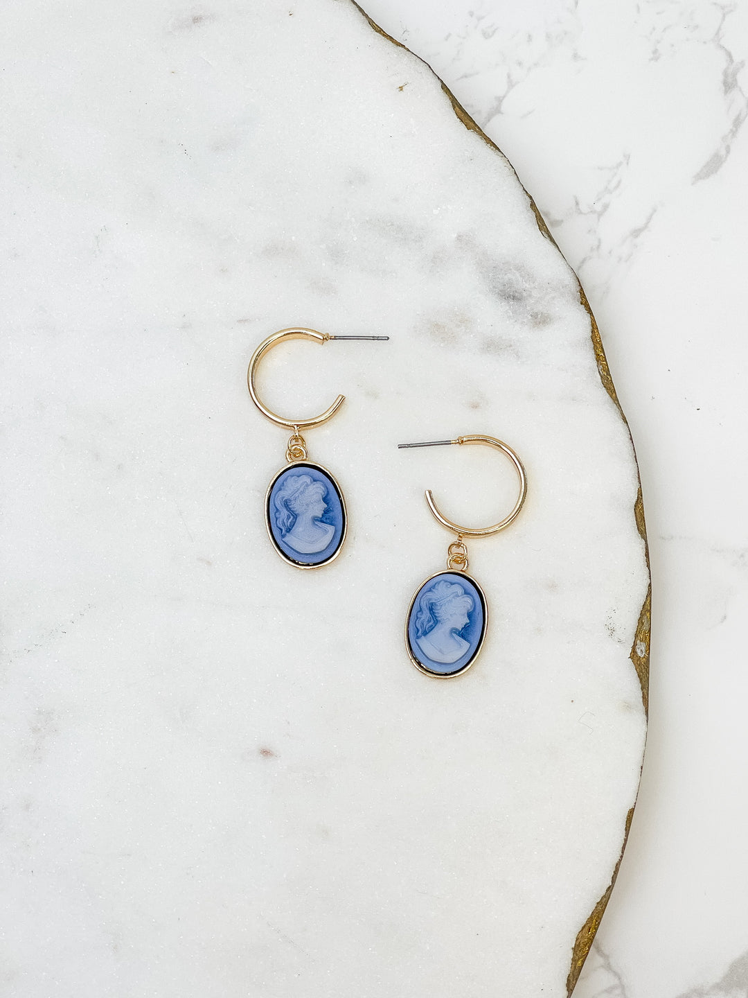Blue Cameo Drop Earrings - Main Image