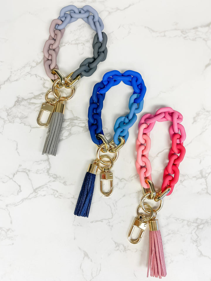 Silicone Chunky Chain Bracelet Keychain - Grey