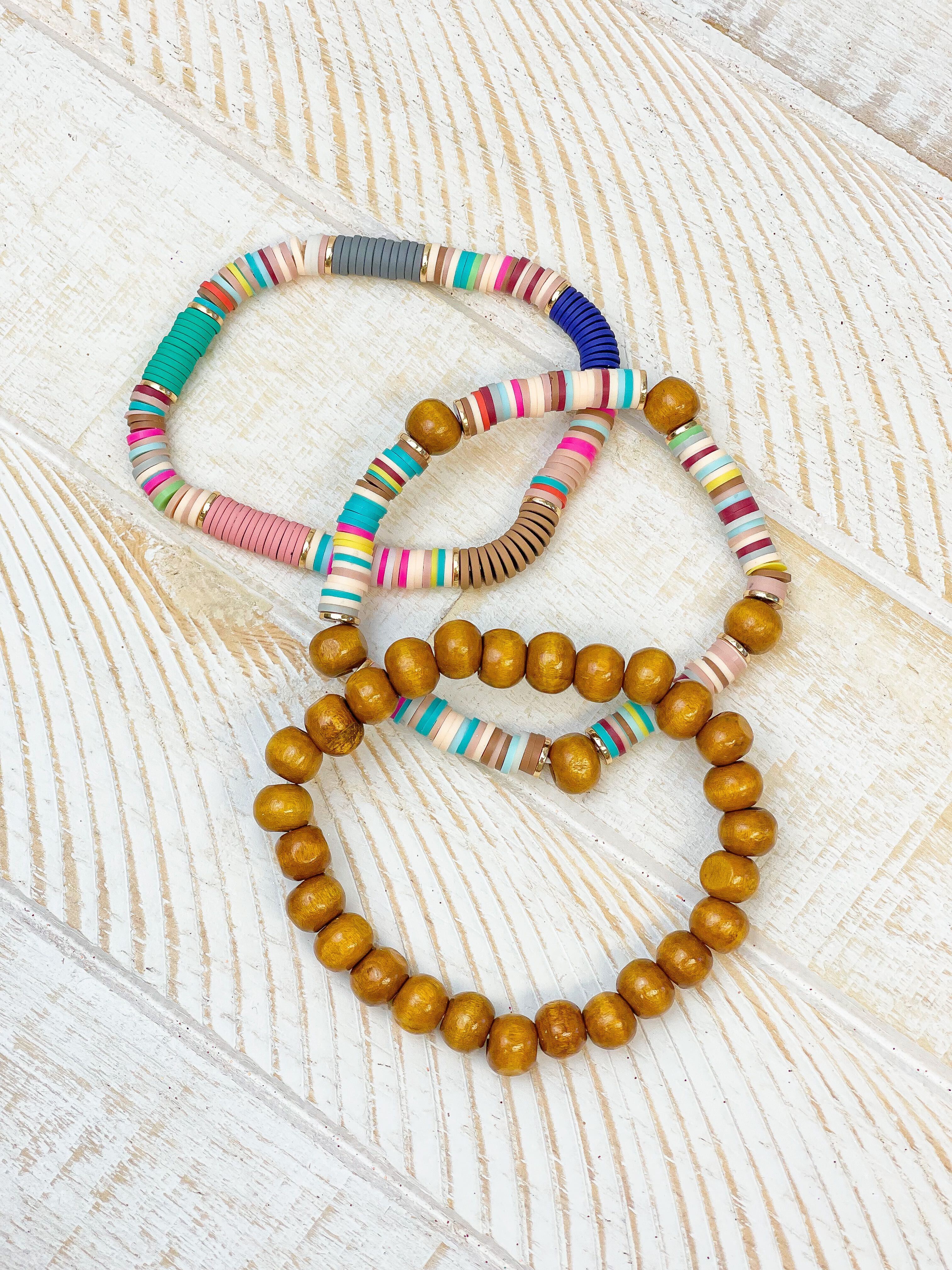 Heishi Multicolor Wood Bead Bracelet Set