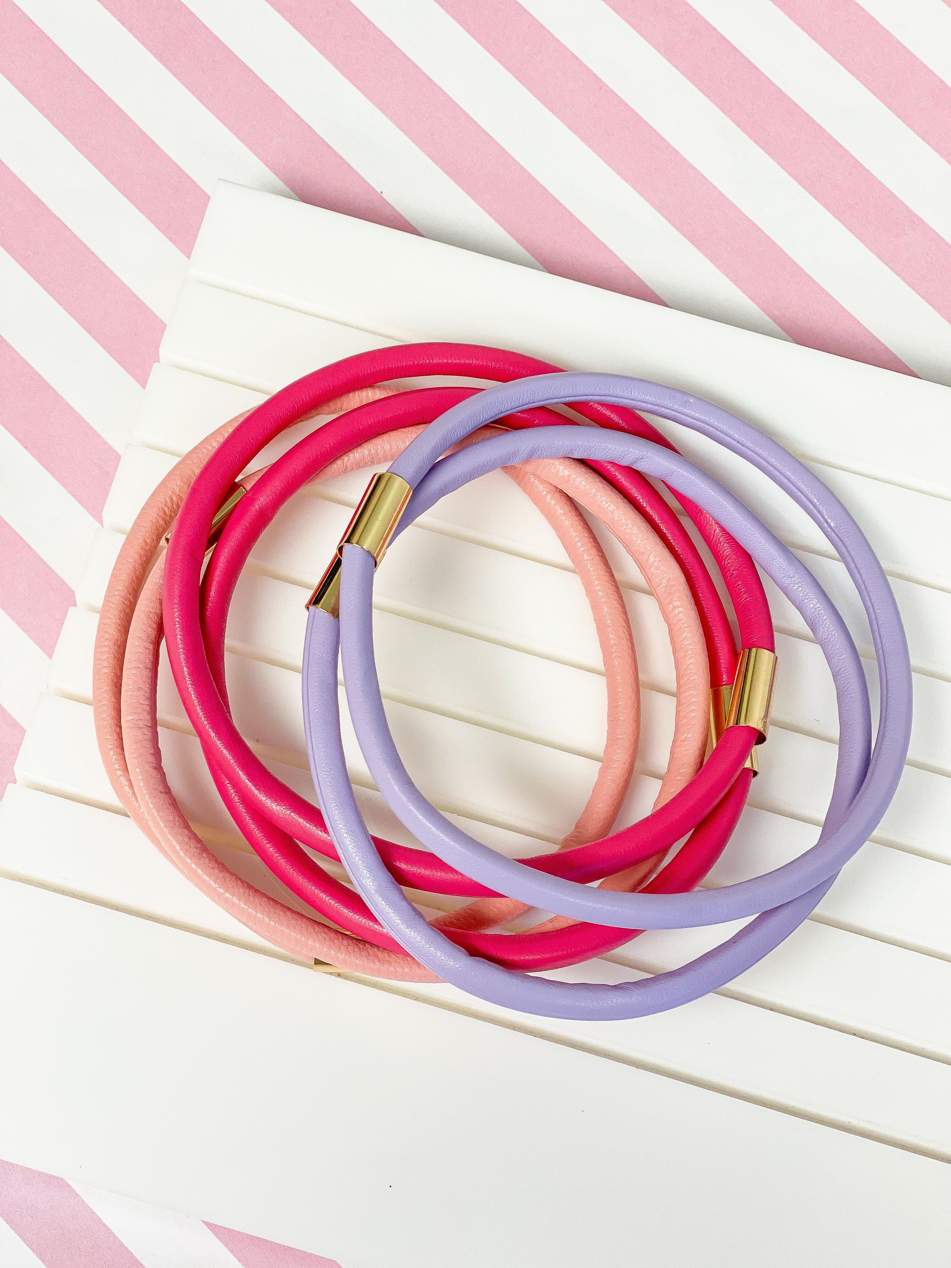 Faux-Leather Band Bracelet Set - Pink