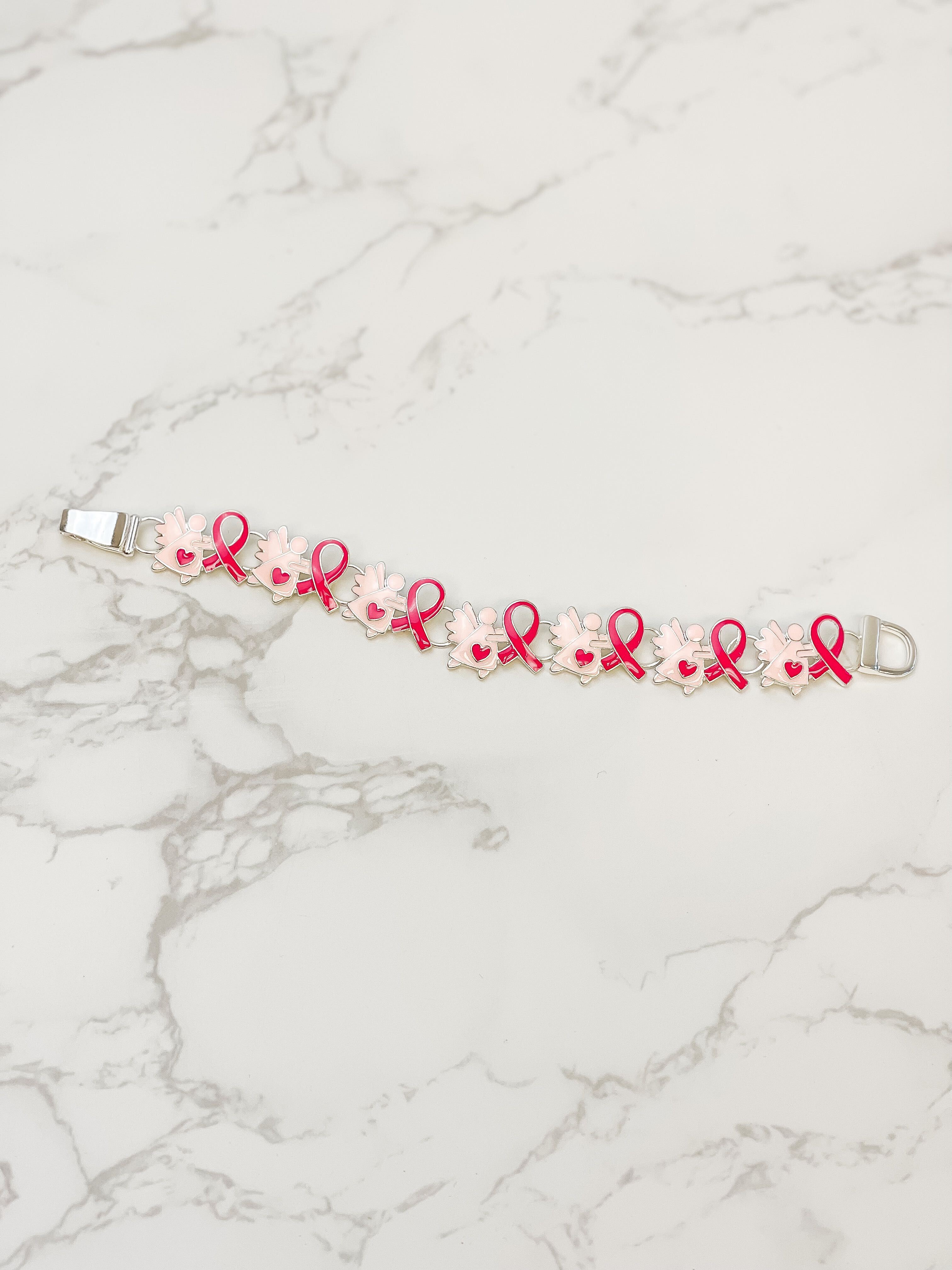 Magnetic Enamel Bracelet - Breast Cancer Ribbon