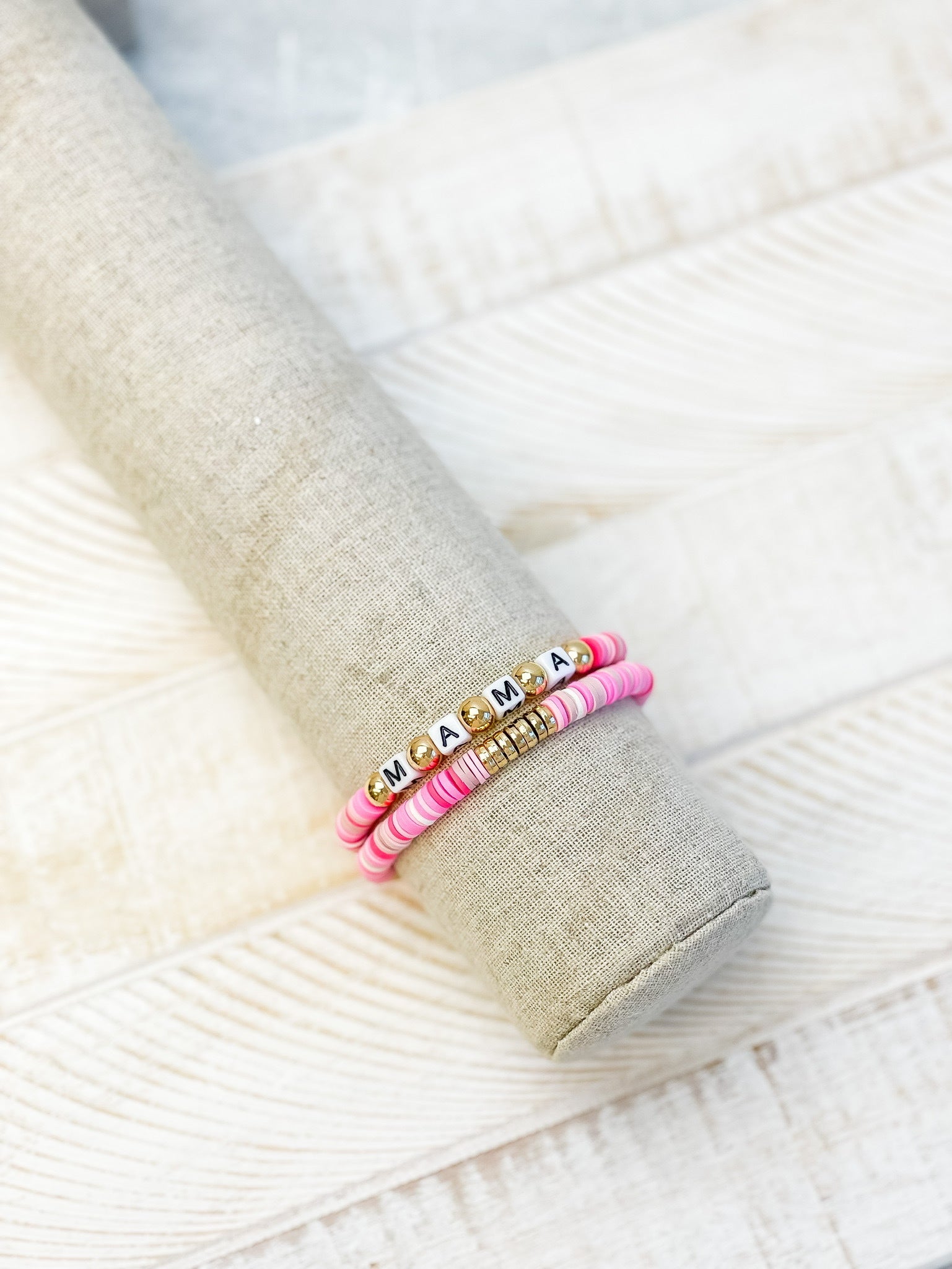 'Mama' Stretch Bracelet Set - Pink & Gold
