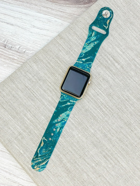 Marble Printed Silicone Smart Watch Band - Green