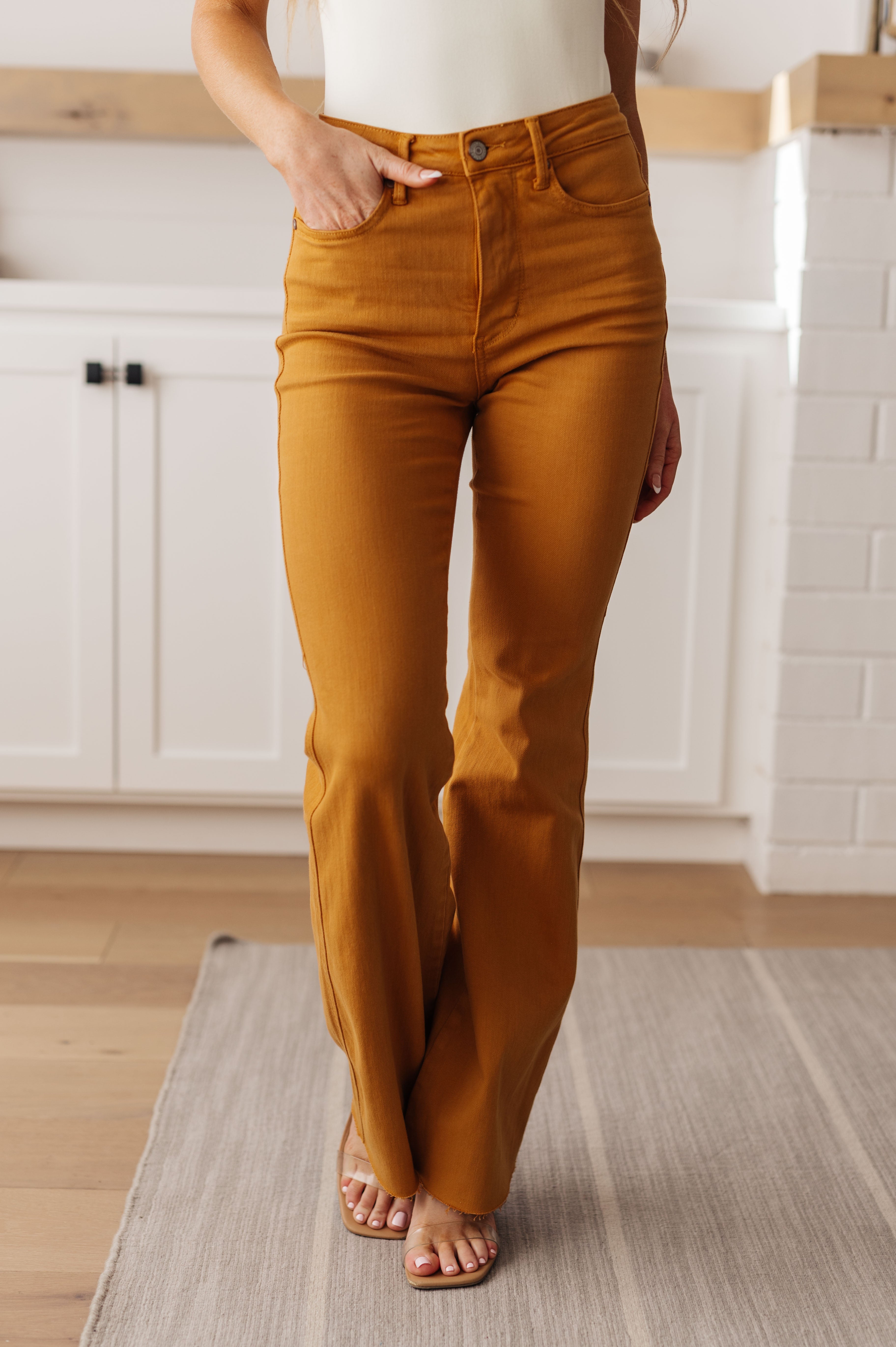 Melinda High Rise Control Top Flare Jeans in Marigold by Judy Blue