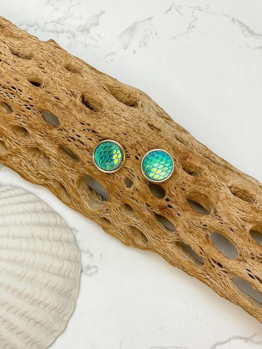 Mermaid Scale Statement Stud Earrings - Green