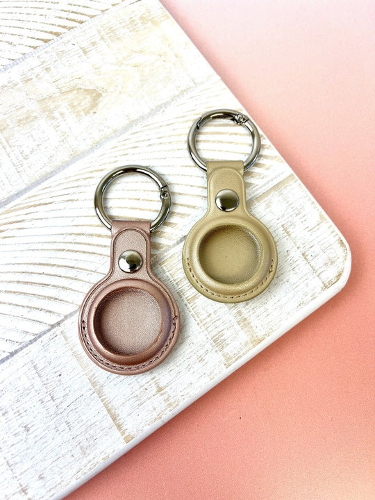 Metallic Leather AirTag Case Key Chain - Rose Gold
