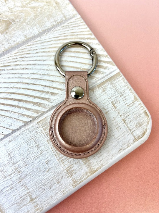 Metallic Leather AirTag Case Key Chain - Rose Gold